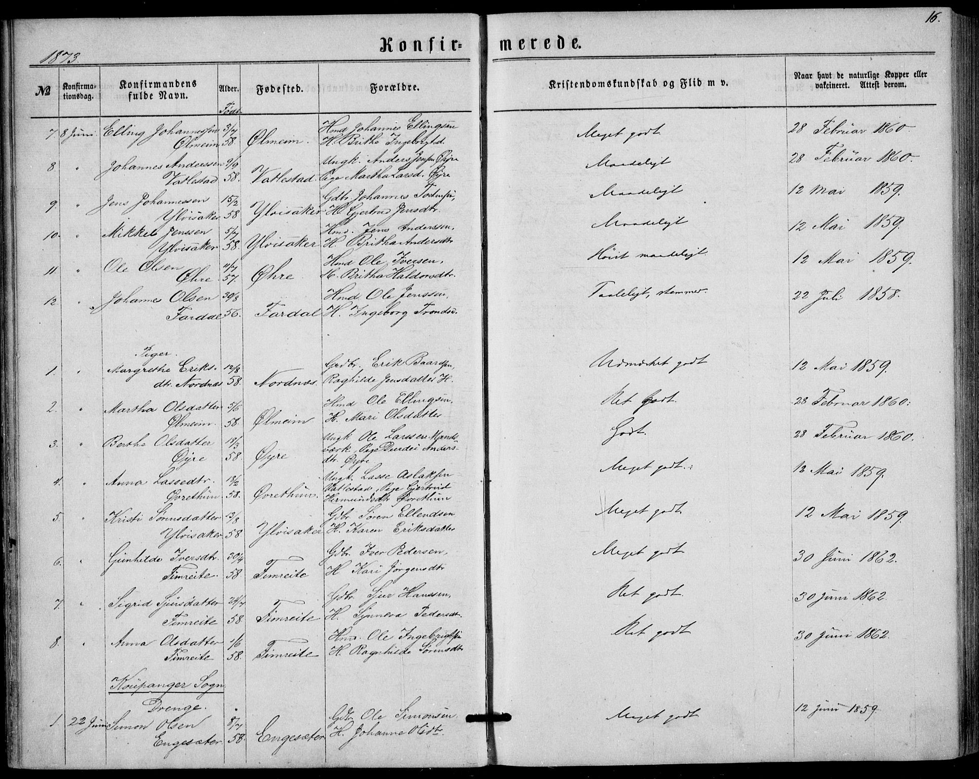 Sogndal sokneprestembete, SAB/A-81301/H/Haa/Haaa/L0015: Parish register (official) no. A 15, 1871-1904, p. 16