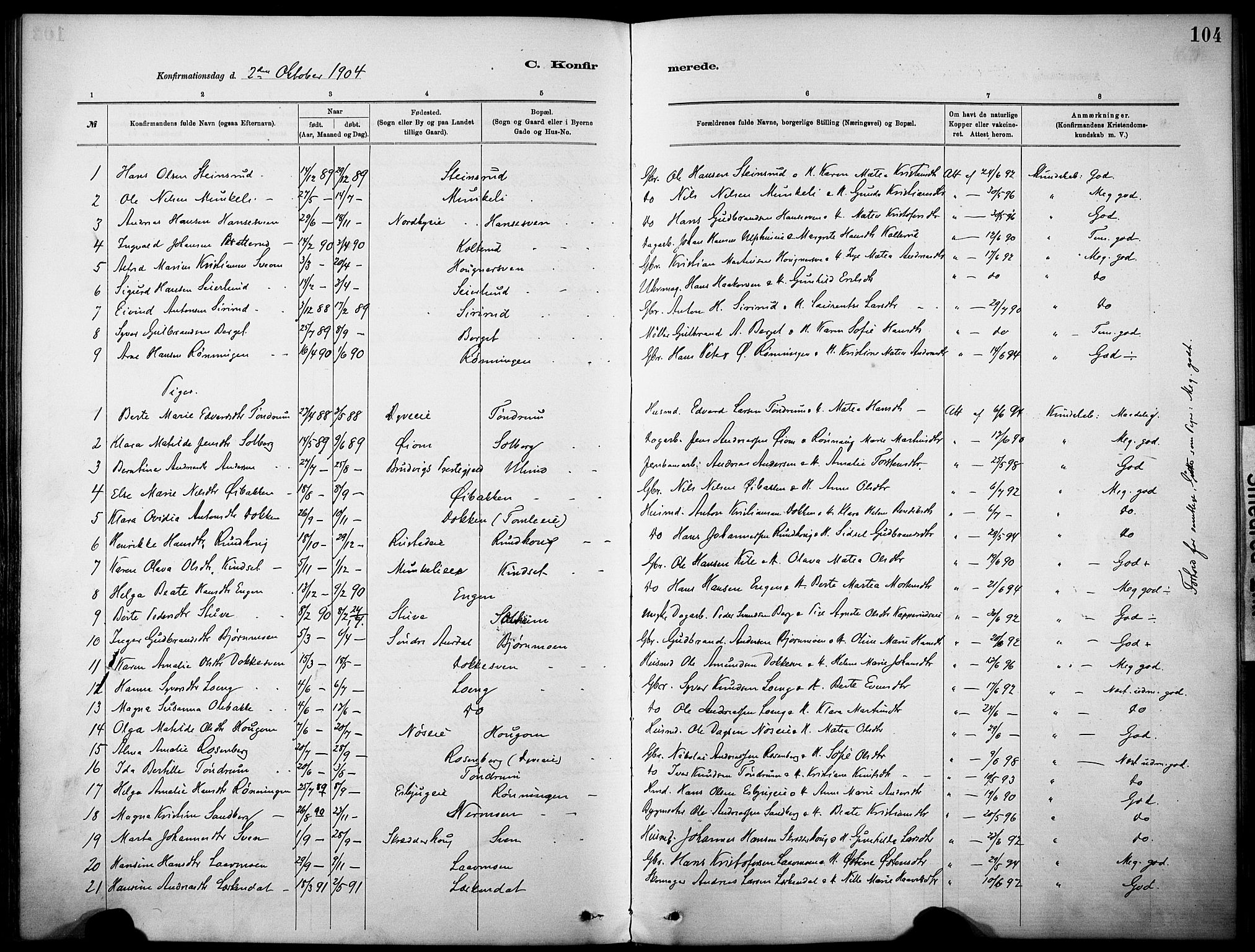 Nordre Land prestekontor, AV/SAH-PREST-124/H/Ha/Haa/L0005: Parish register (official) no. 5, 1882-1903, p. 104