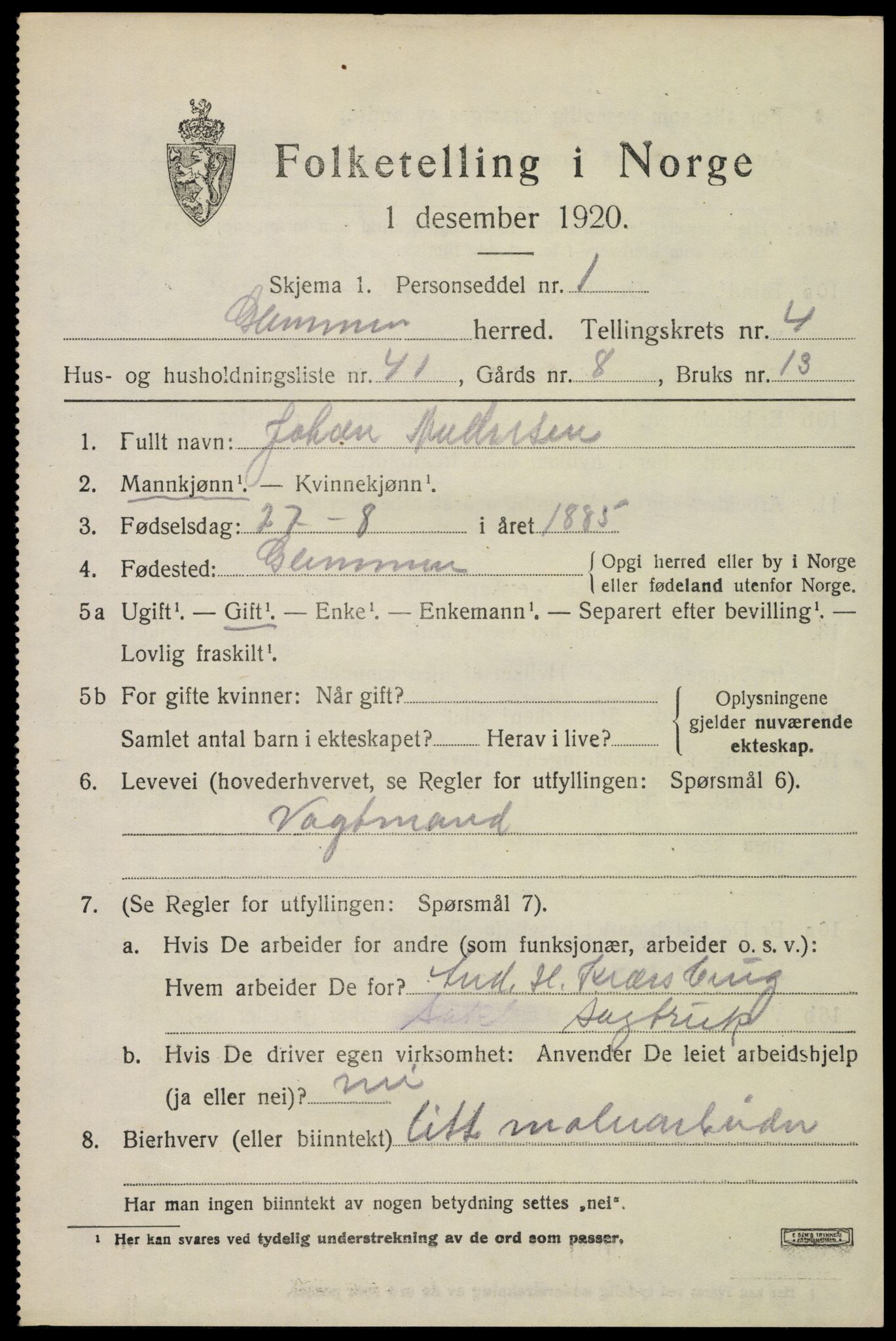 SAO, 1920 census for Glemmen, 1920, p. 11177