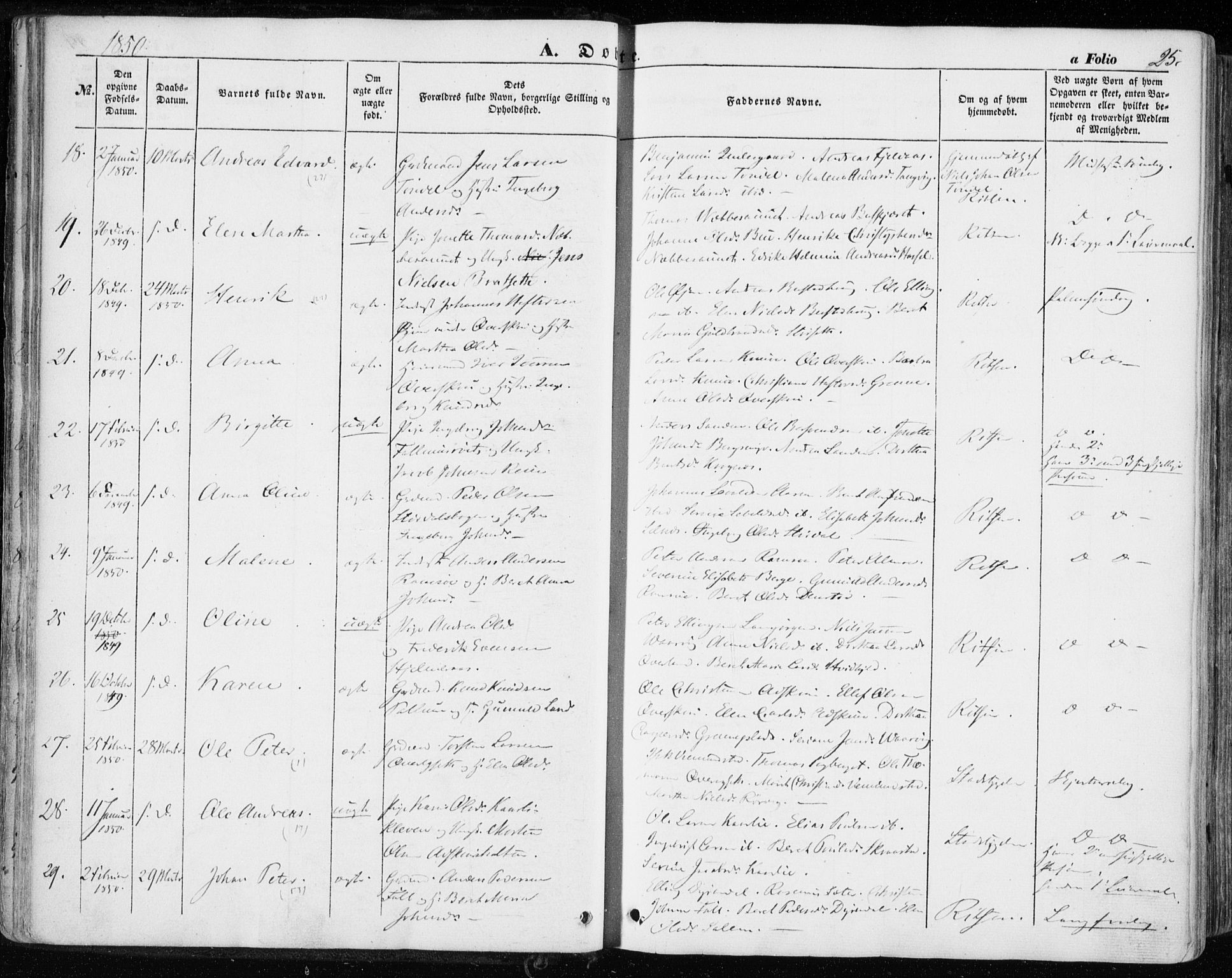 Ministerialprotokoller, klokkerbøker og fødselsregistre - Sør-Trøndelag, SAT/A-1456/646/L0611: Parish register (official) no. 646A09, 1848-1857, p. 25