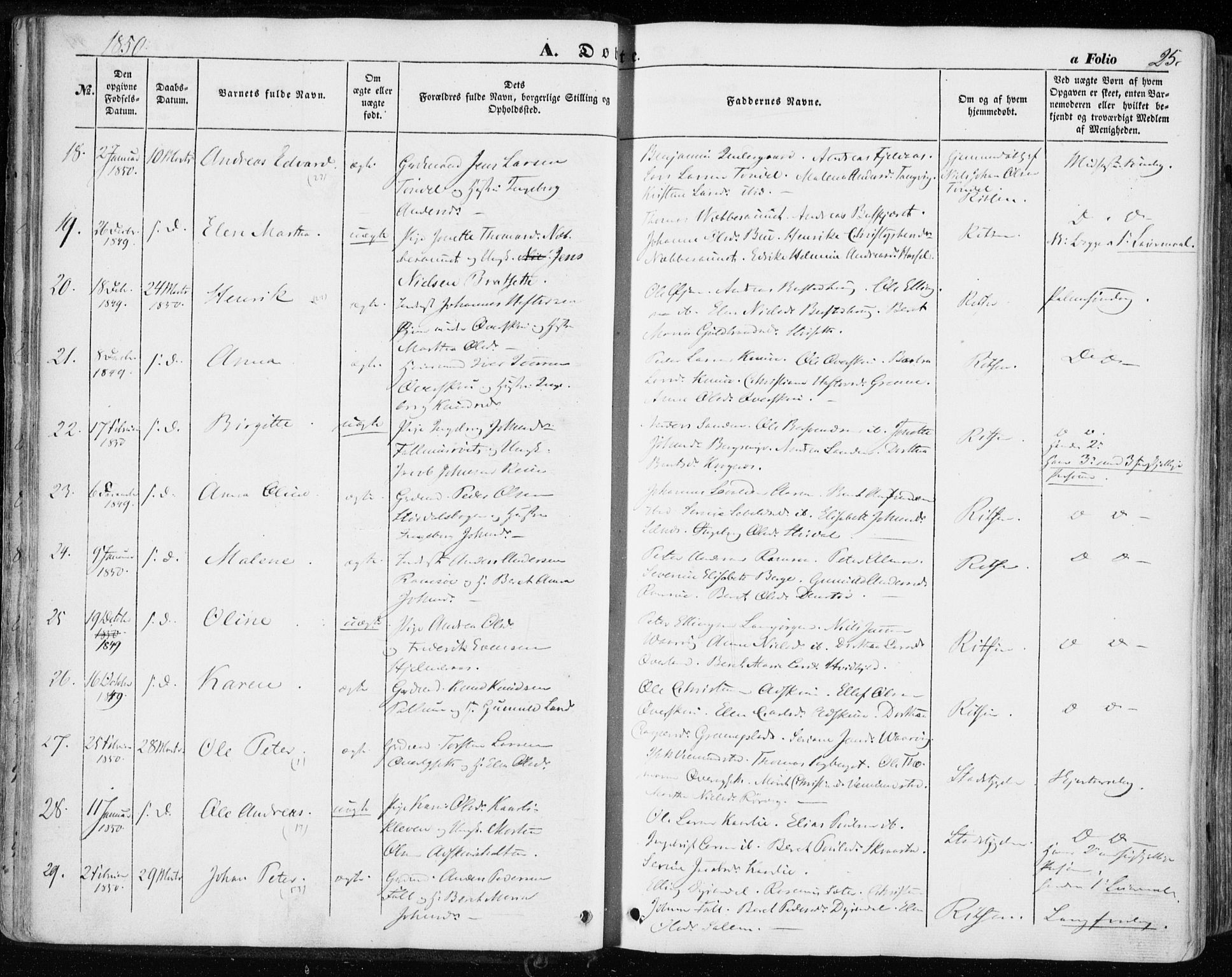 Ministerialprotokoller, klokkerbøker og fødselsregistre - Sør-Trøndelag, AV/SAT-A-1456/646/L0611: Parish register (official) no. 646A09, 1848-1857, p. 25