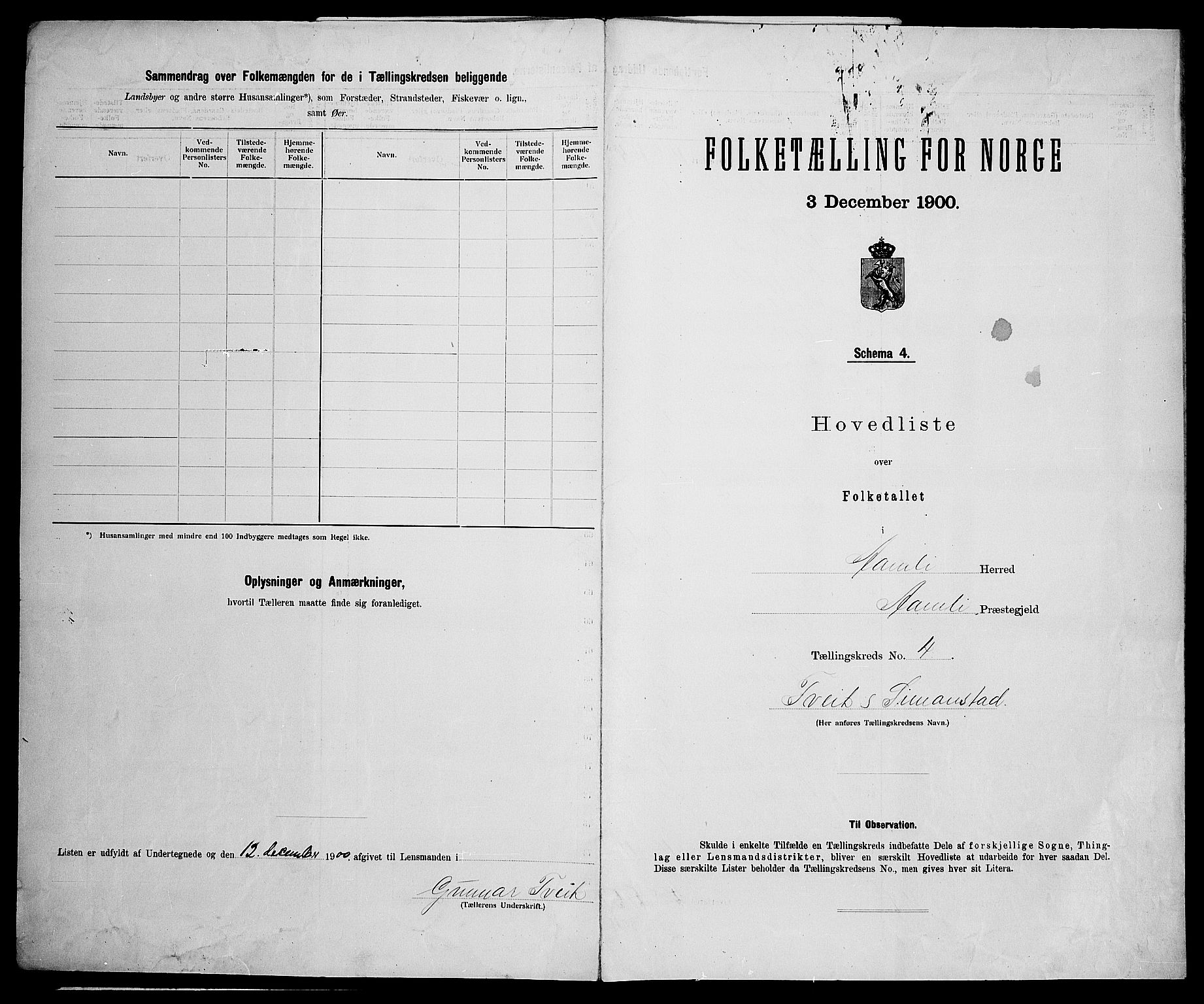 SAK, 1900 census for Åmli, 1900, p. 26