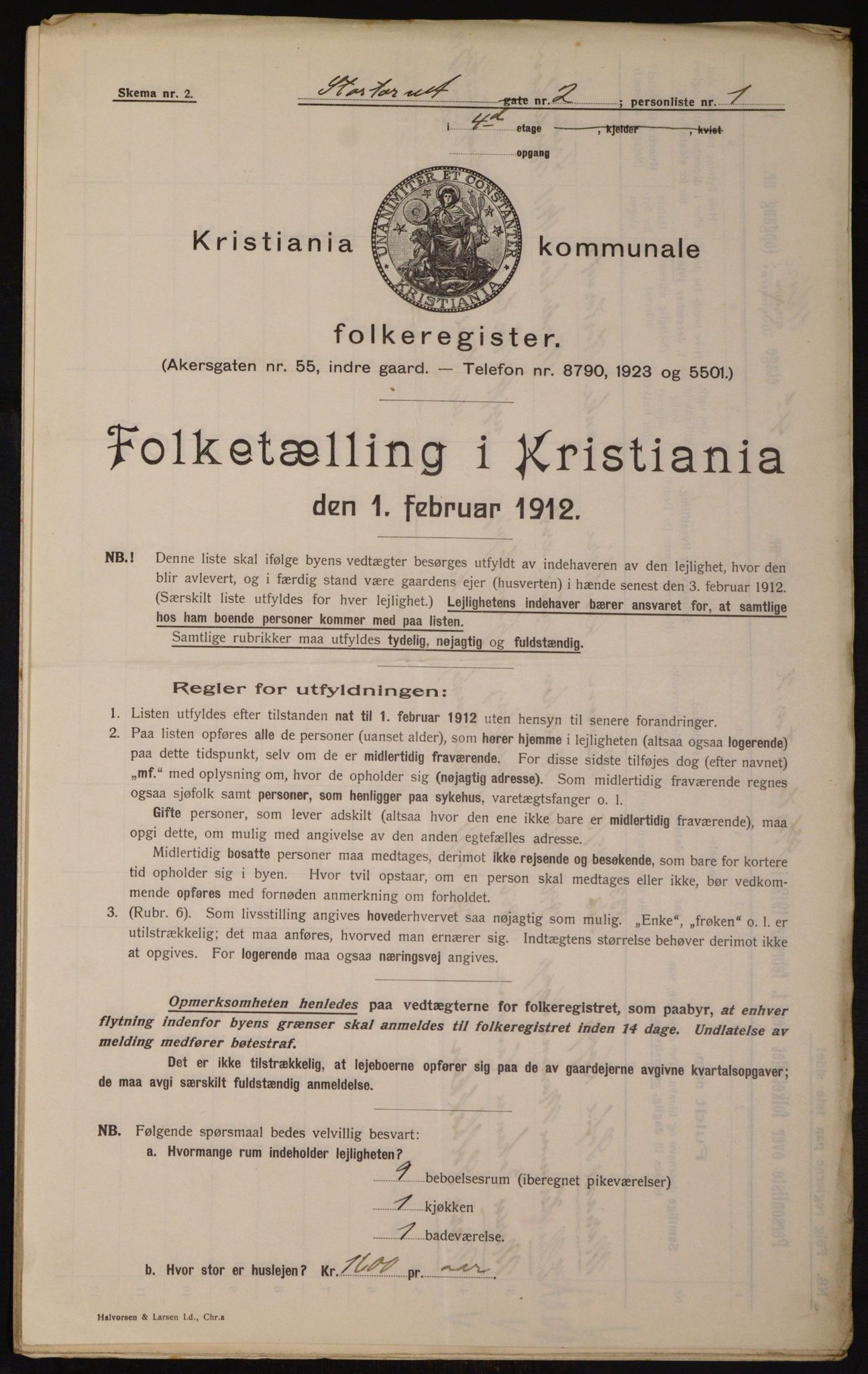 OBA, Municipal Census 1912 for Kristiania, 1912, p. 115121