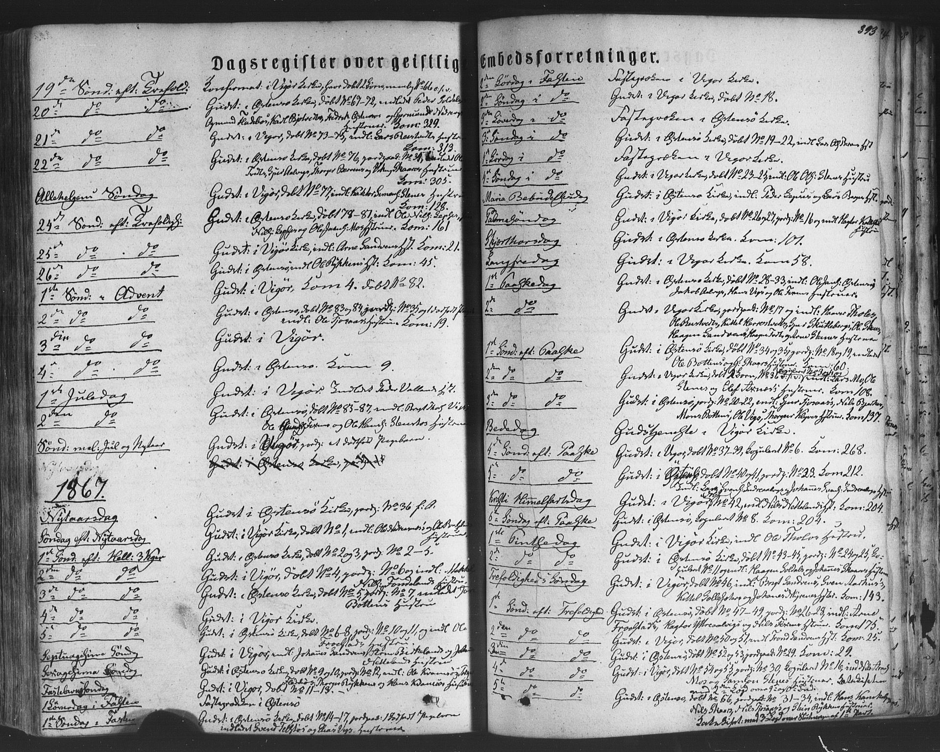 Kvam sokneprestembete, SAB/A-76201/H/Haa: Parish register (official) no. A 9, 1864-1879, p. 393