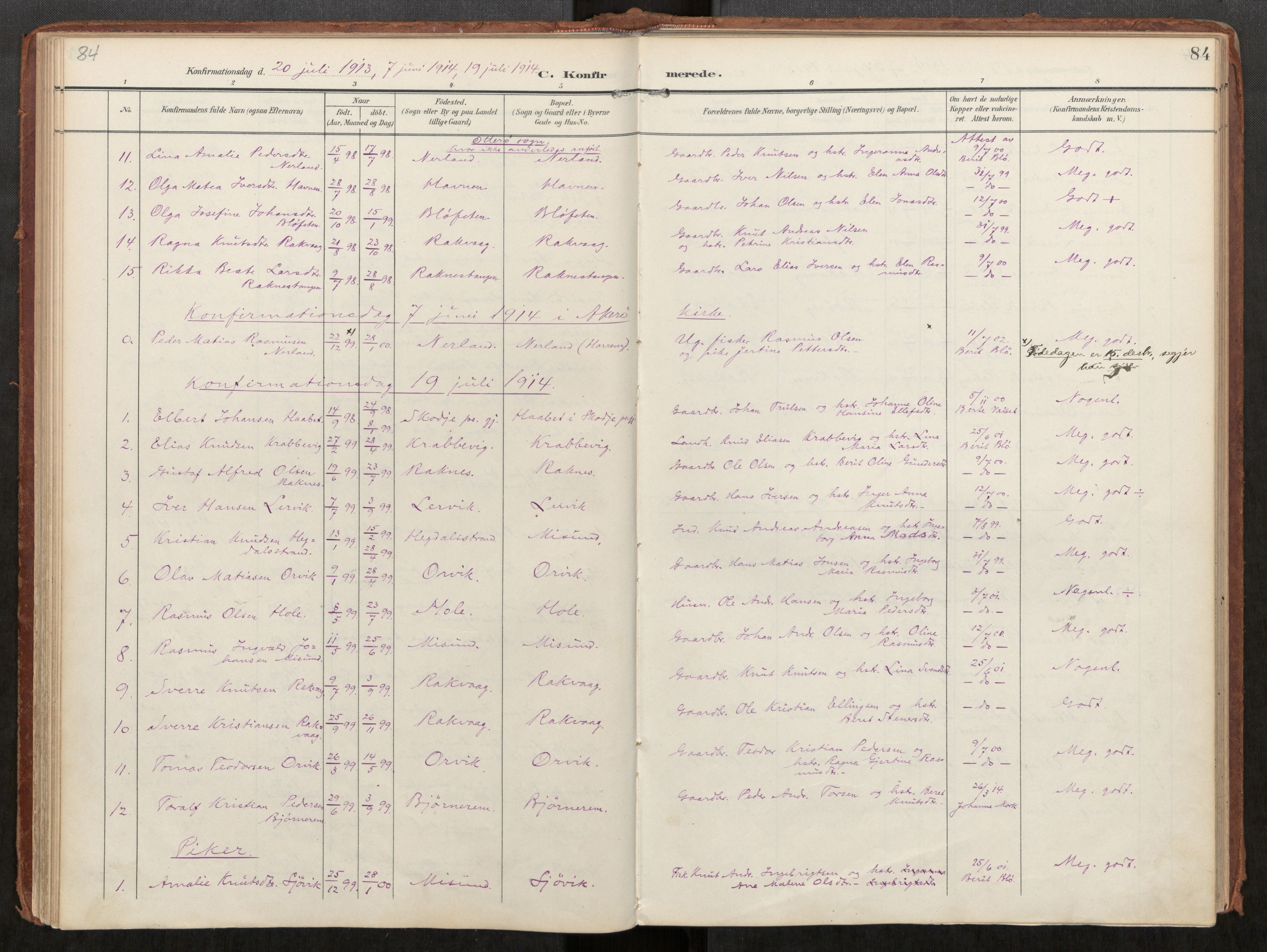 Ministerialprotokoller, klokkerbøker og fødselsregistre - Møre og Romsdal, AV/SAT-A-1454/563/L0740: Parish register (official) no. 563A02, 1903-1923, p. 84