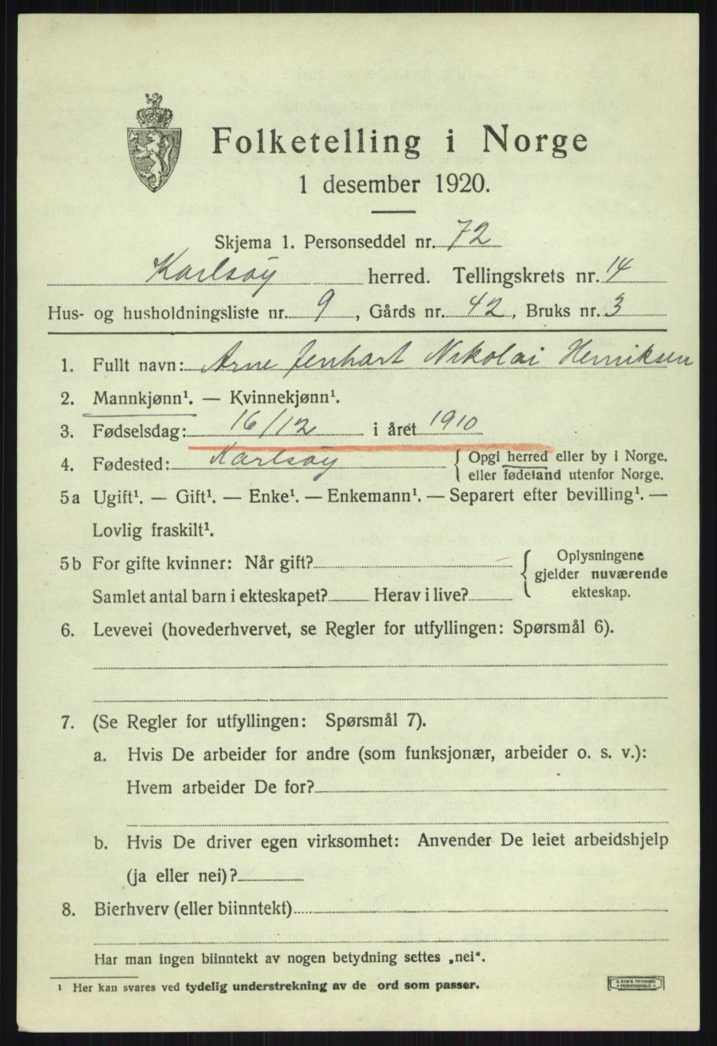 SATØ, 1920 census for Karlsøy, 1920, p. 5239