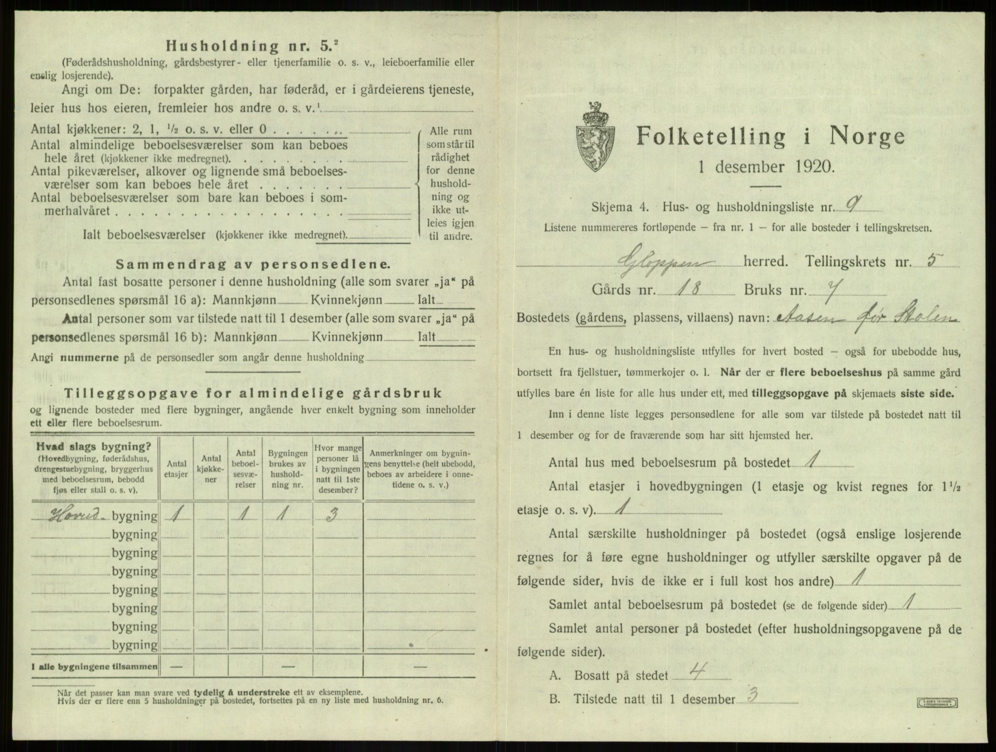 SAB, 1920 census for Gloppen, 1920, p. 409