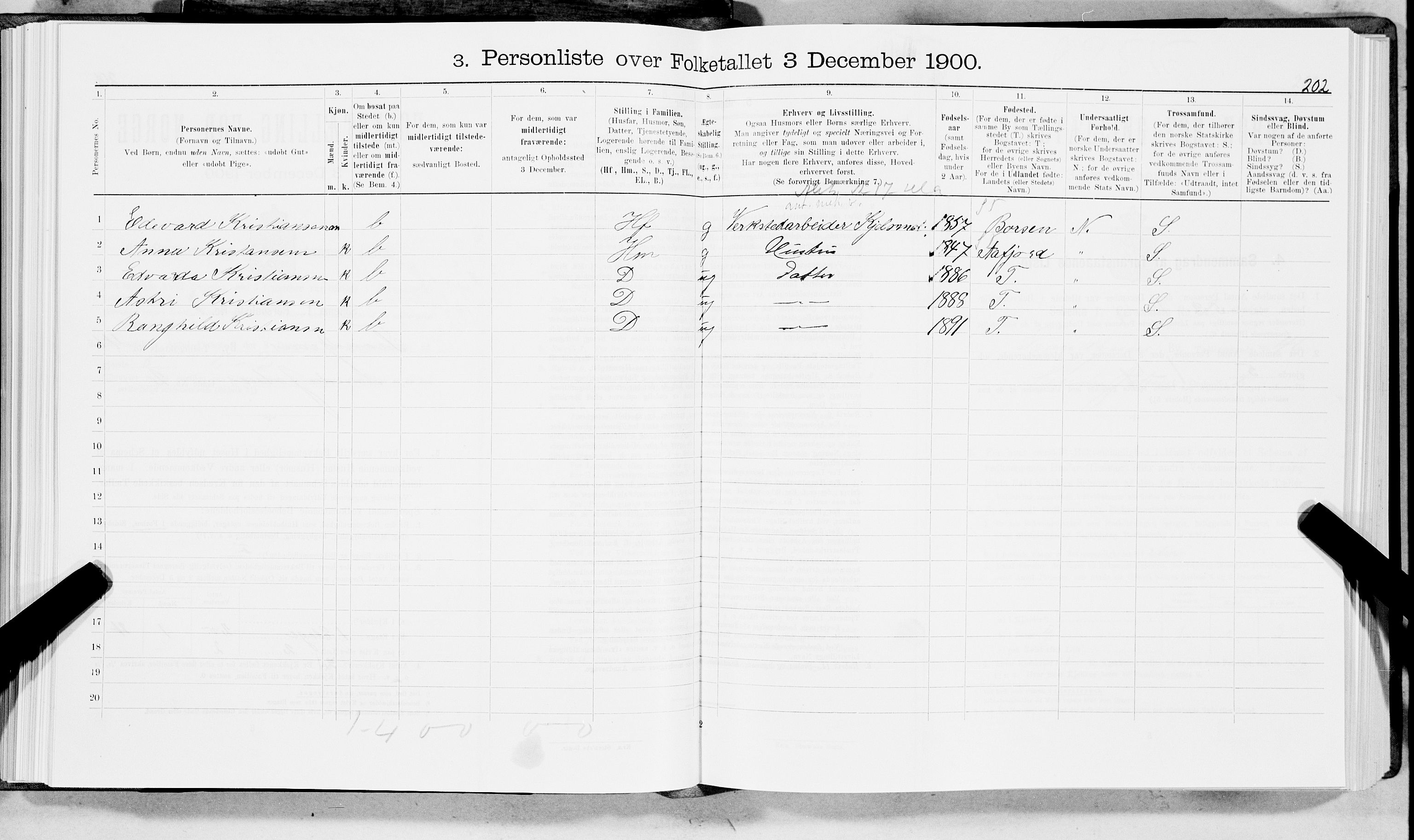 SAT, 1900 census for Trondheim, 1900, p. 7505