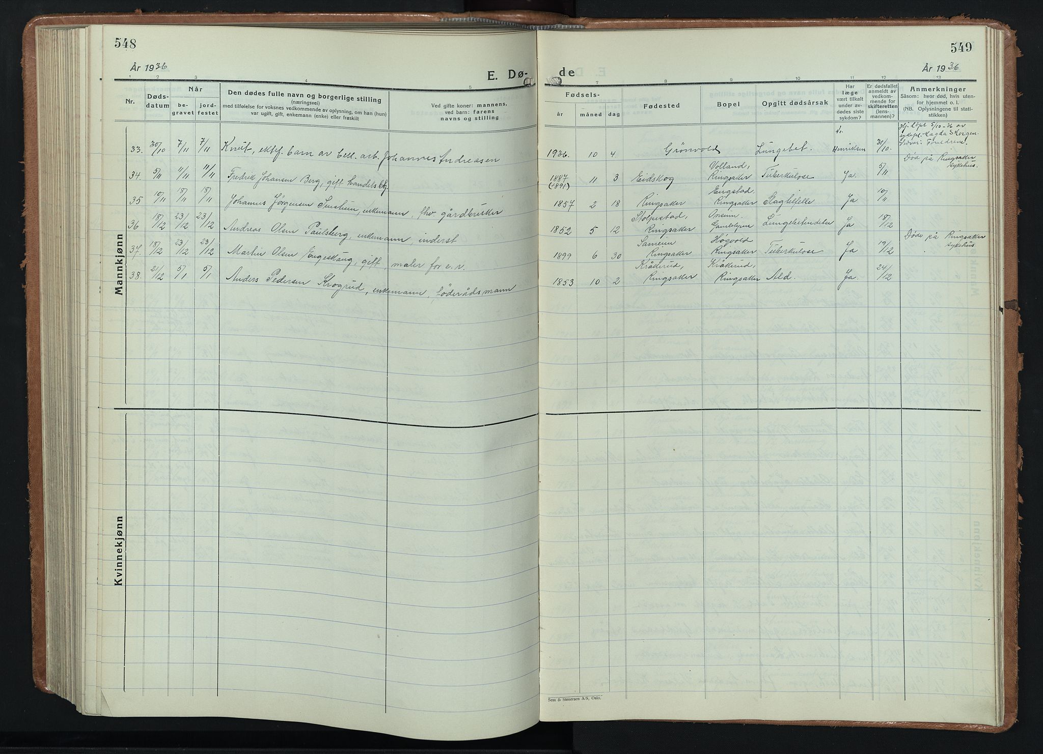 Ringsaker prestekontor, AV/SAH-PREST-014/L/La/L0020: Parish register (copy) no. 20, 1934-1946, p. 548-549