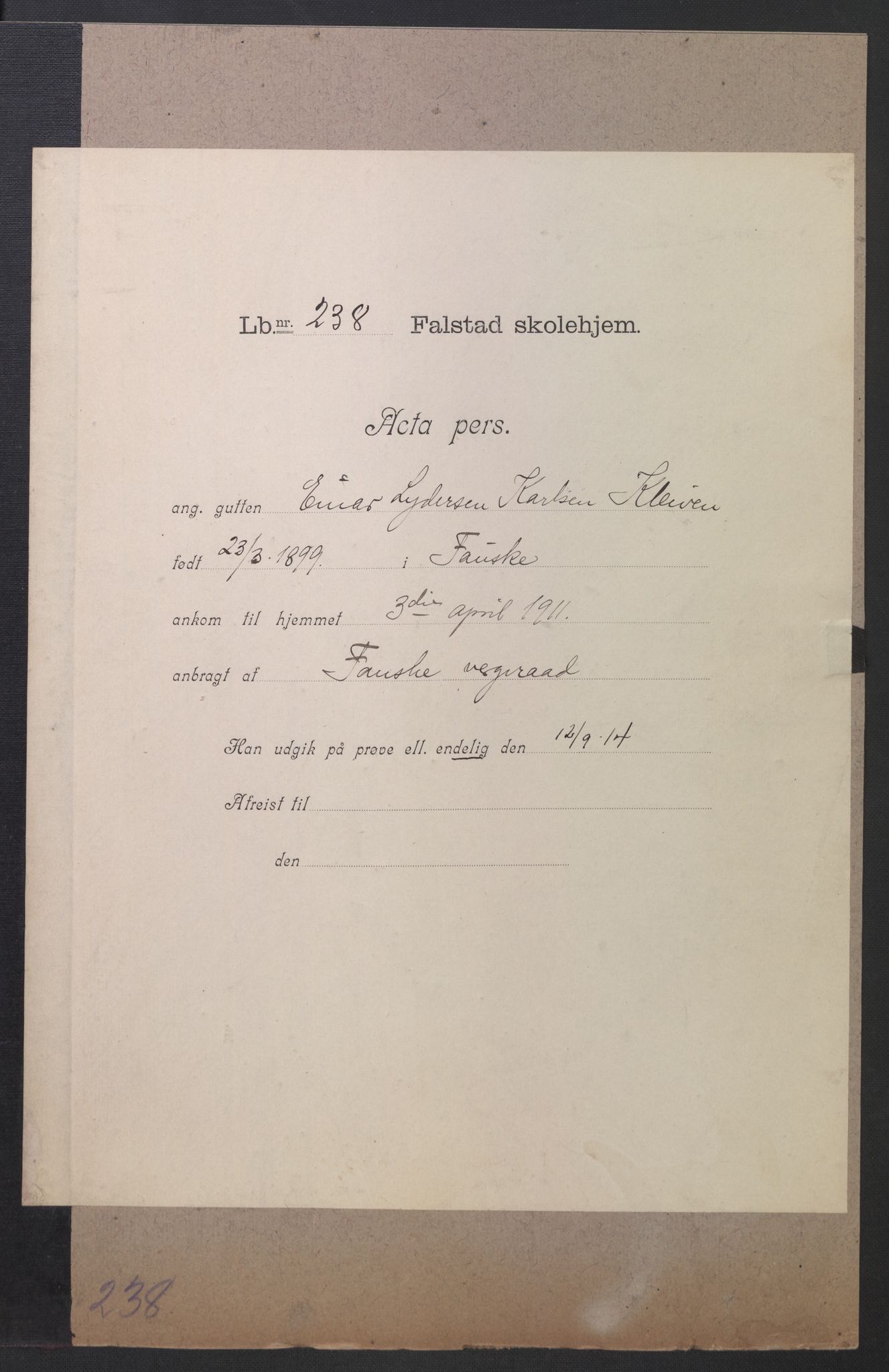 Falstad skolehjem, AV/RA-S-1676/E/Eb/L0010: Elevmapper løpenr. 210-239, 1910-1917, p. 418