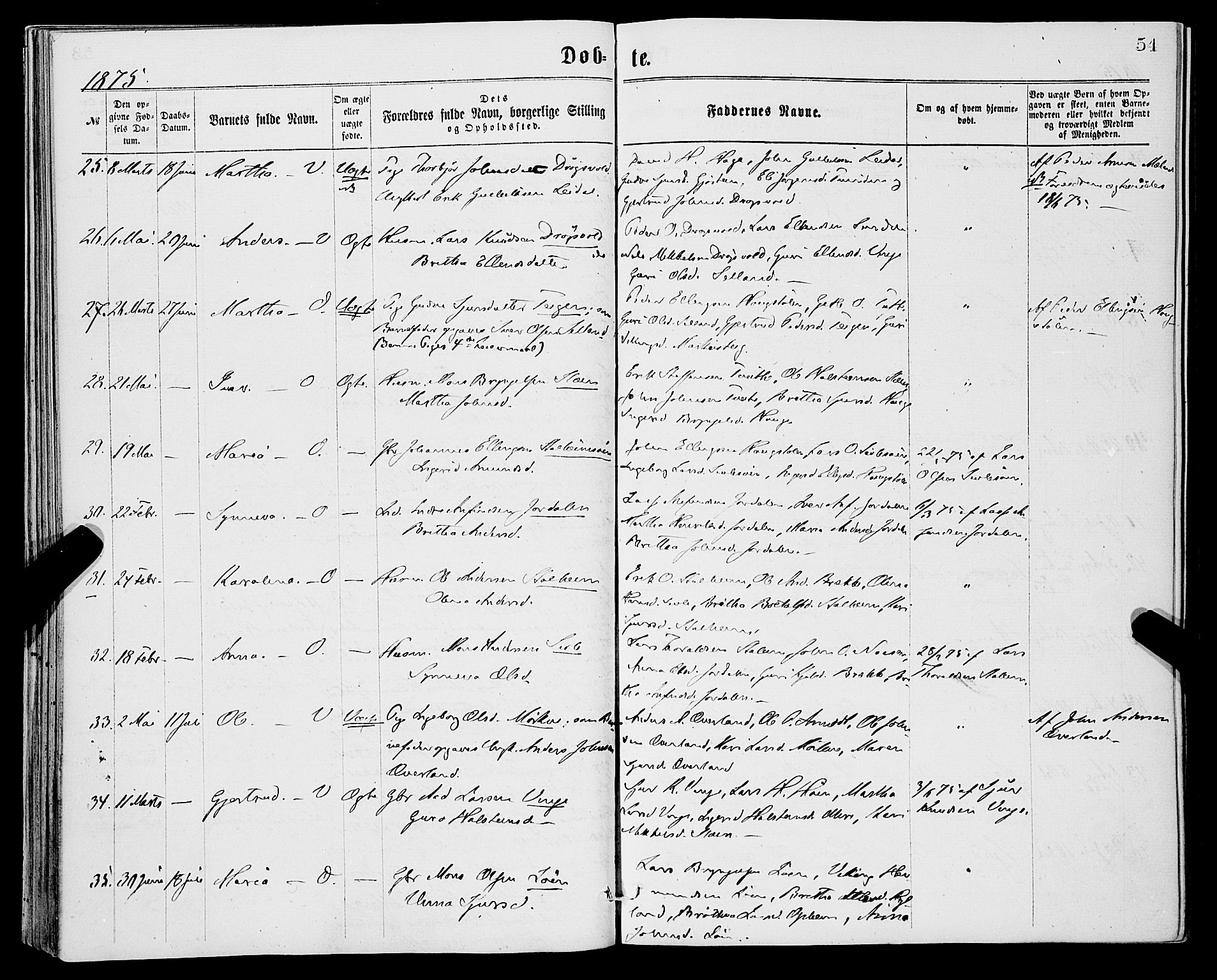 Vossestrand Sokneprestembete, AV/SAB-A-79101/H/Haa: Parish register (official) no. A 1, 1866-1877, p. 54