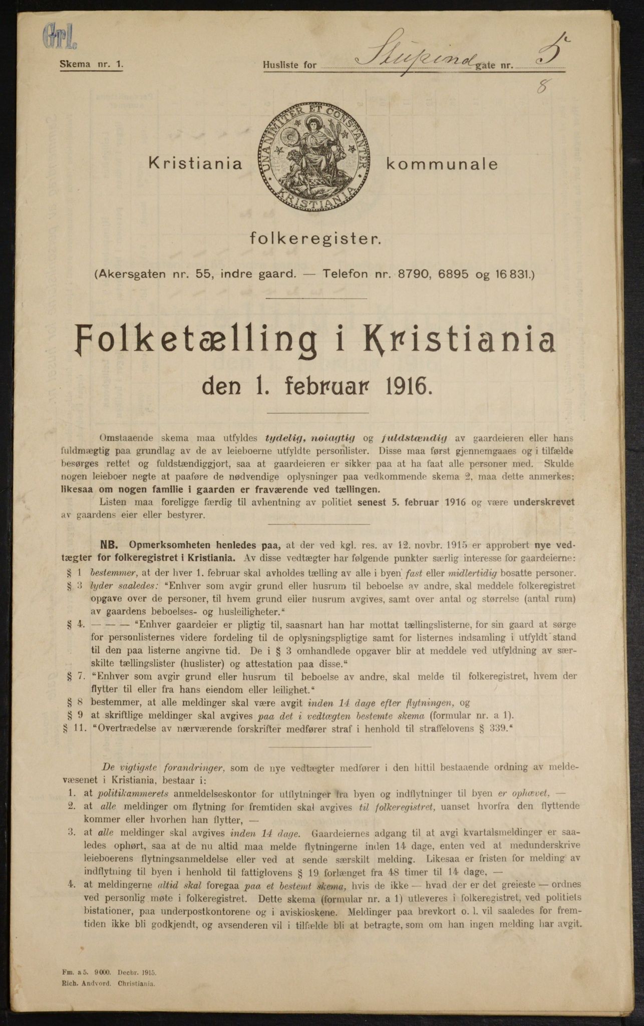 OBA, Municipal Census 1916 for Kristiania, 1916, p. 107311