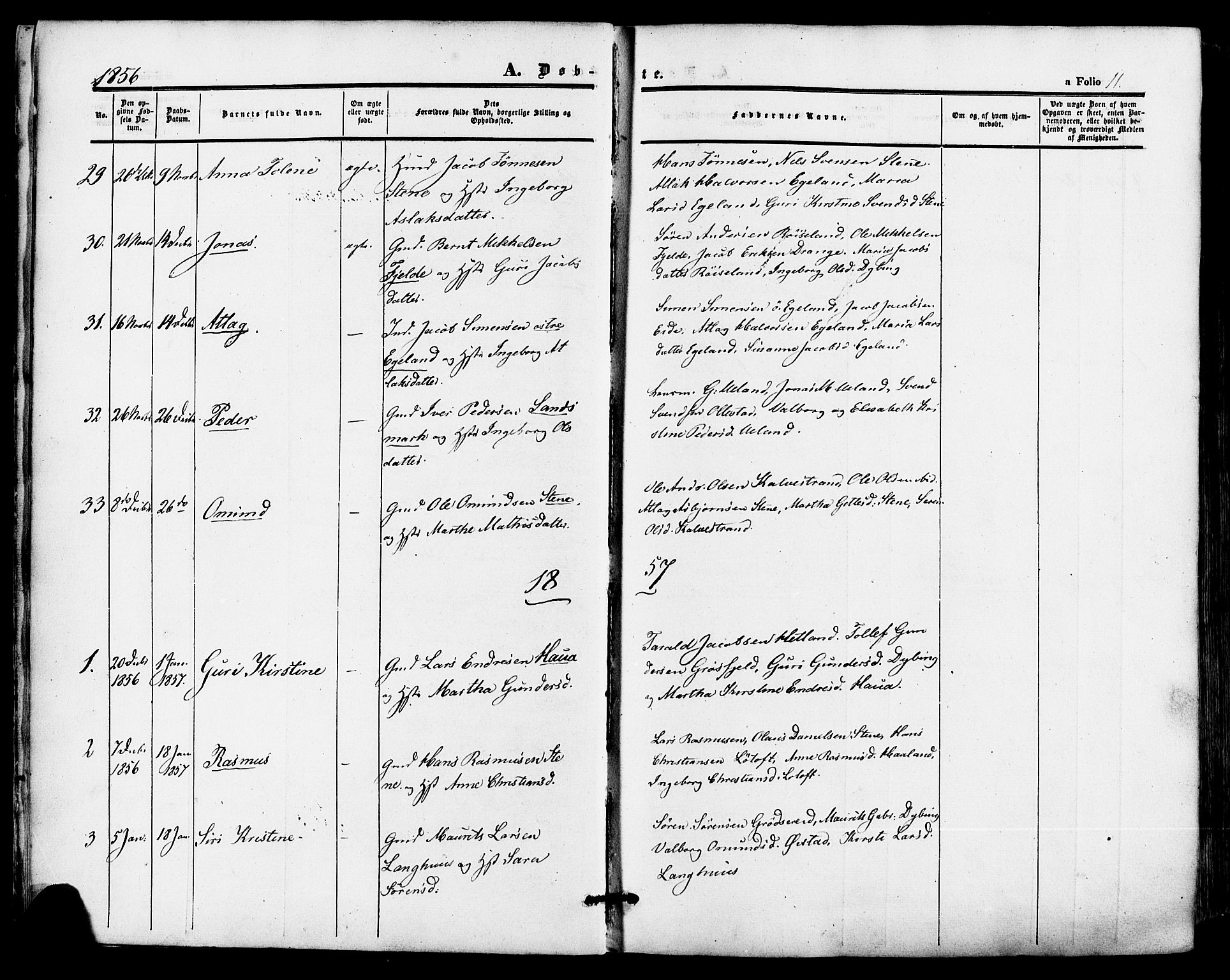 Lund sokneprestkontor, AV/SAST-A-101809/S06/L0010: Parish register (official) no. A 9, 1854-1886, p. 11