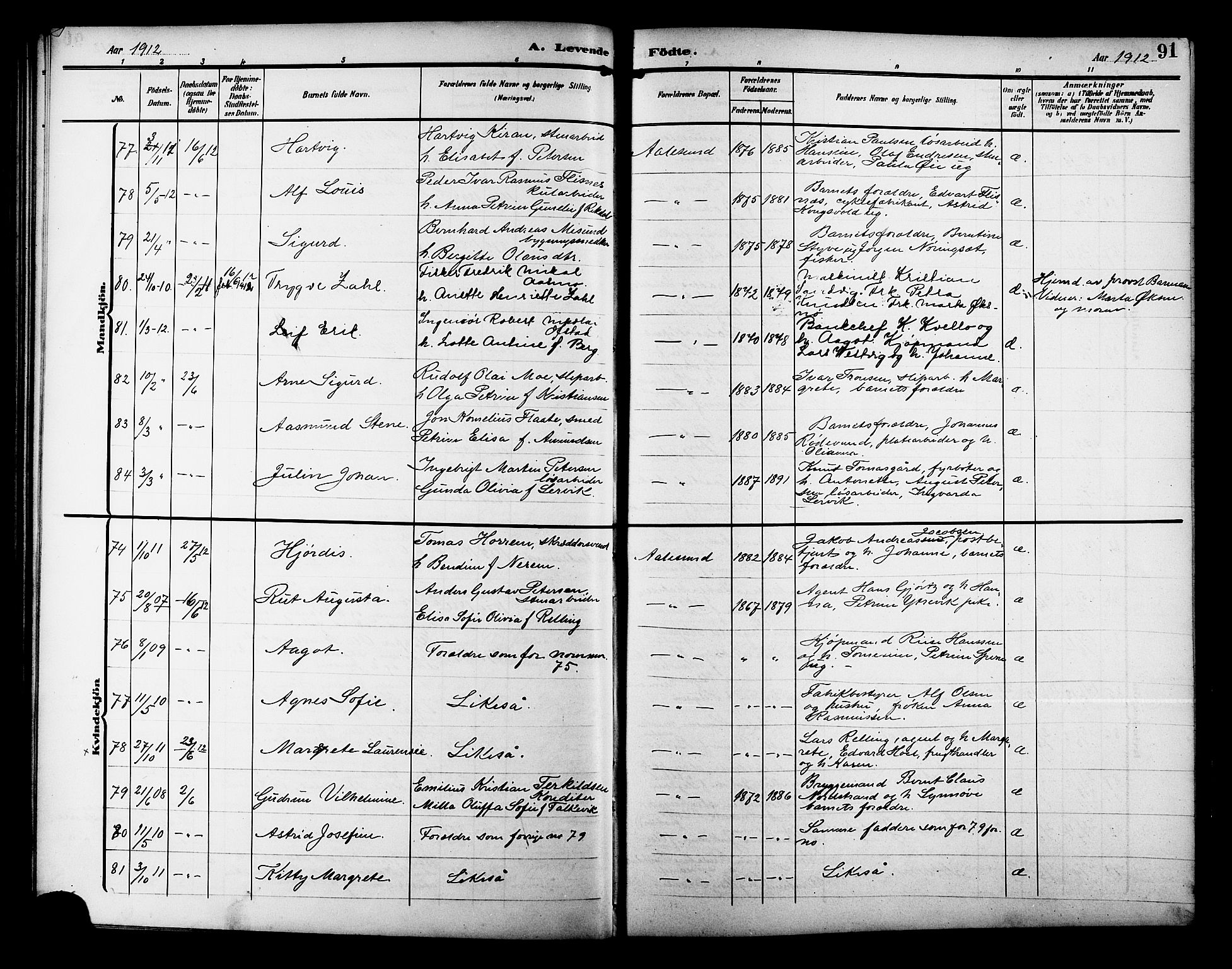 Ministerialprotokoller, klokkerbøker og fødselsregistre - Møre og Romsdal, AV/SAT-A-1454/529/L0471: Parish register (copy) no. 529C08, 1909-1921, p. 91