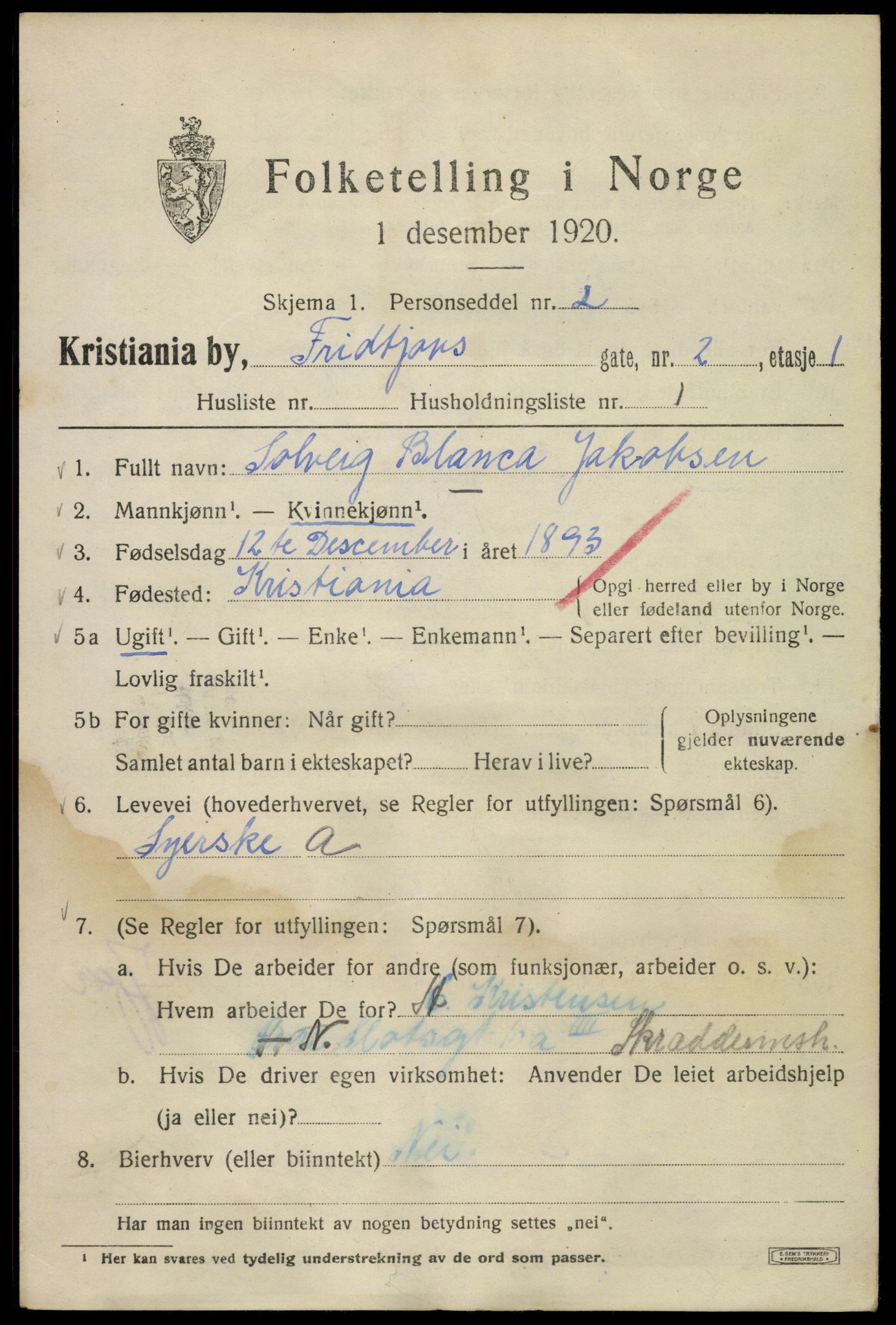 SAO, 1920 census for Kristiania, 1920, p. 238371