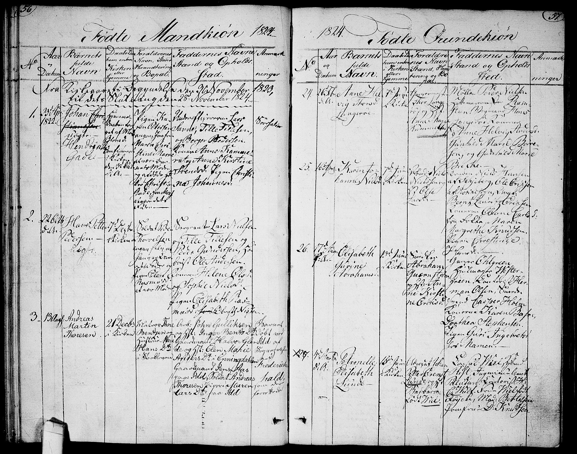 Halden prestekontor Kirkebøker, AV/SAO-A-10909/G/Ga/L0002: Parish register (copy) no. 2, 1821-1834, p. 56-57