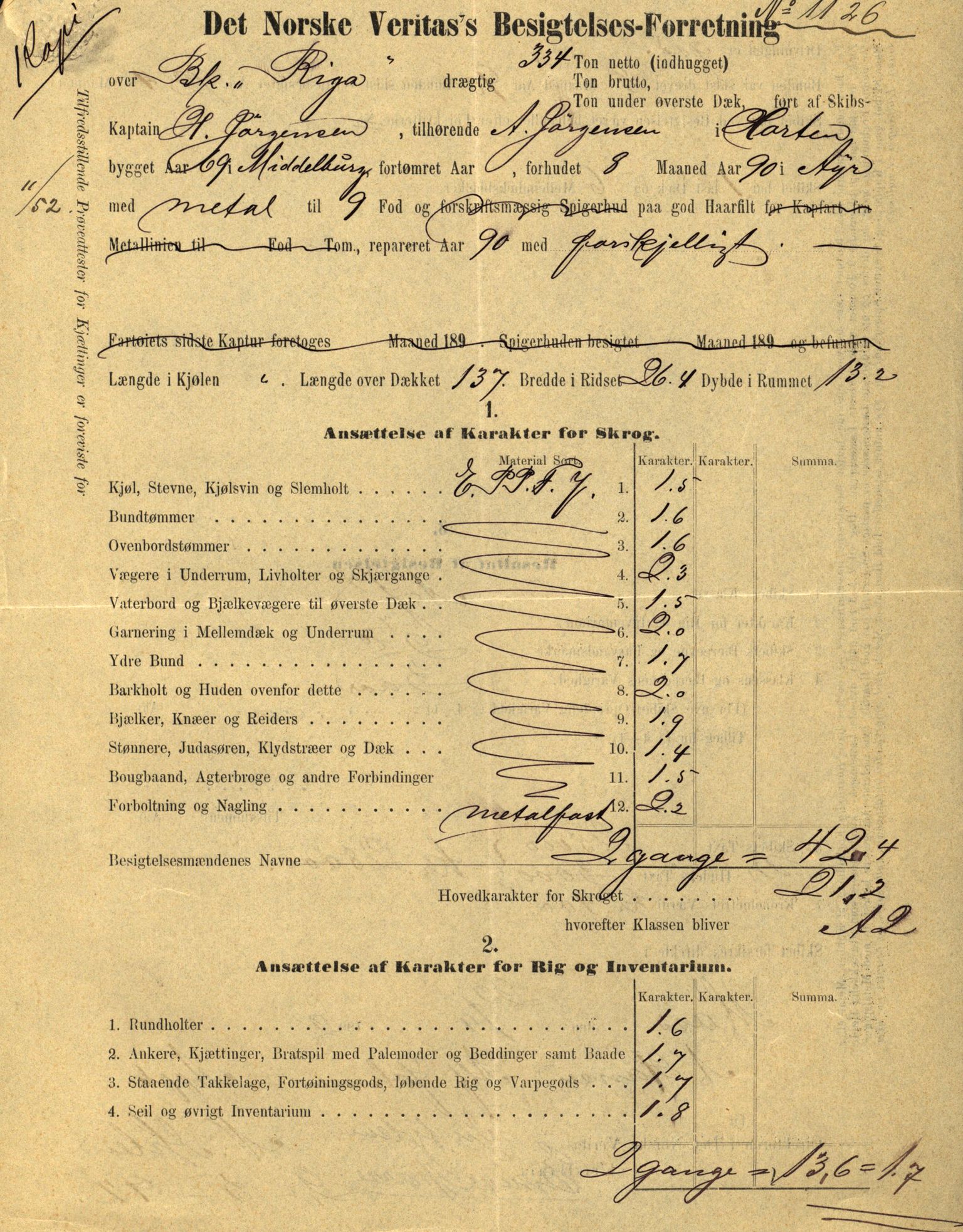 Pa 63 - Østlandske skibsassuranceforening, VEMU/A-1079/G/Ga/L0030/0004: Havaridokumenter / Riga, Punctum, Poseidon, Dovre, Bengal, Maitland, Orient, 1893, p. 2