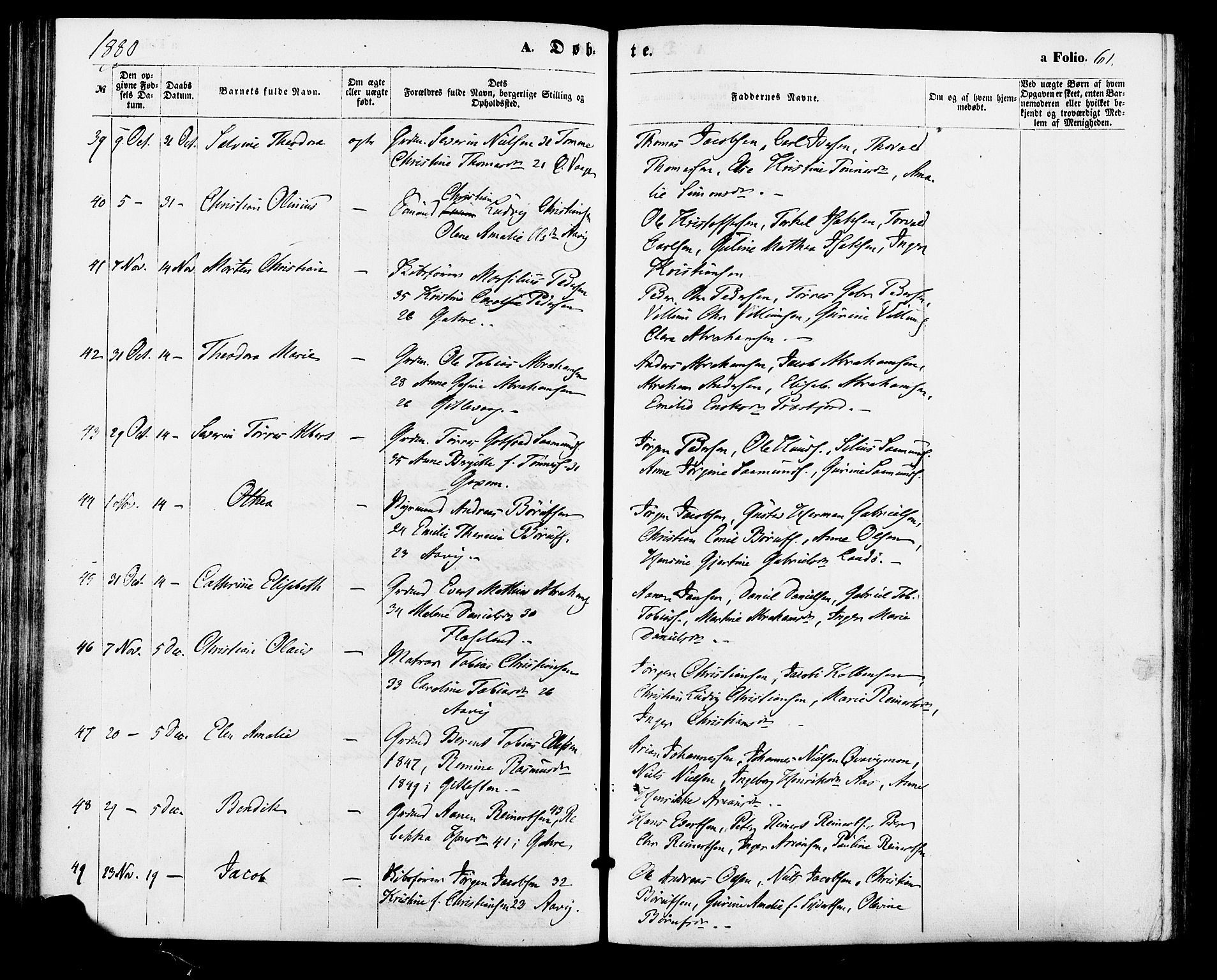 Sør-Audnedal sokneprestkontor, SAK/1111-0039/F/Fa/Faa/L0003: Parish register (official) no. A 3, 1868-1883, p. 61