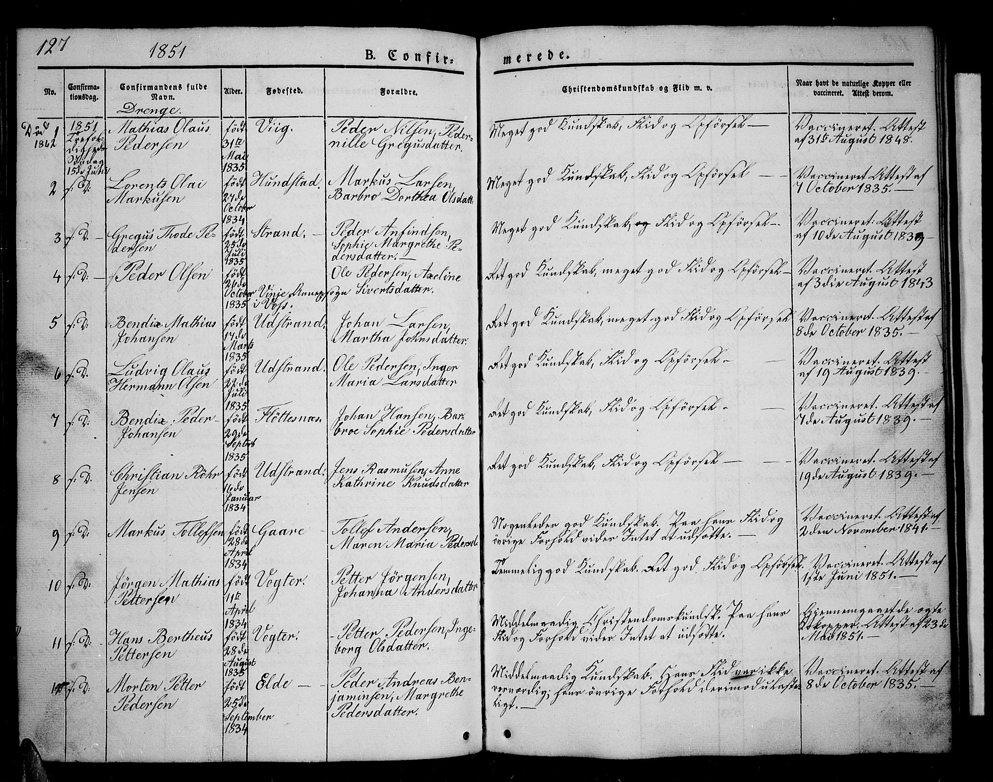 Kvæfjord sokneprestkontor, SATØ/S-1323/G/Ga/Gab/L0002klokker: Parish register (copy) no. 2, 1841-1855, p. 127