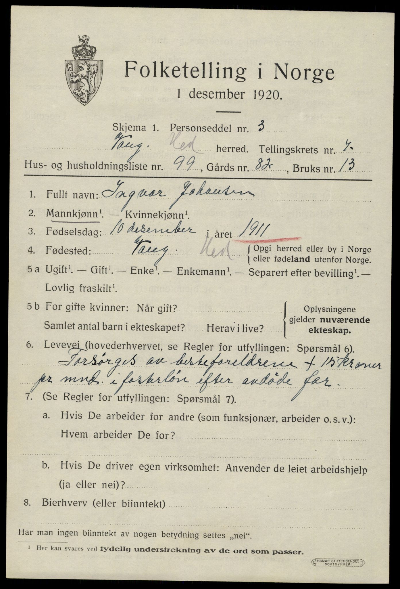 SAH, 1920 census for Vang (Hedmark), 1920, p. 17025