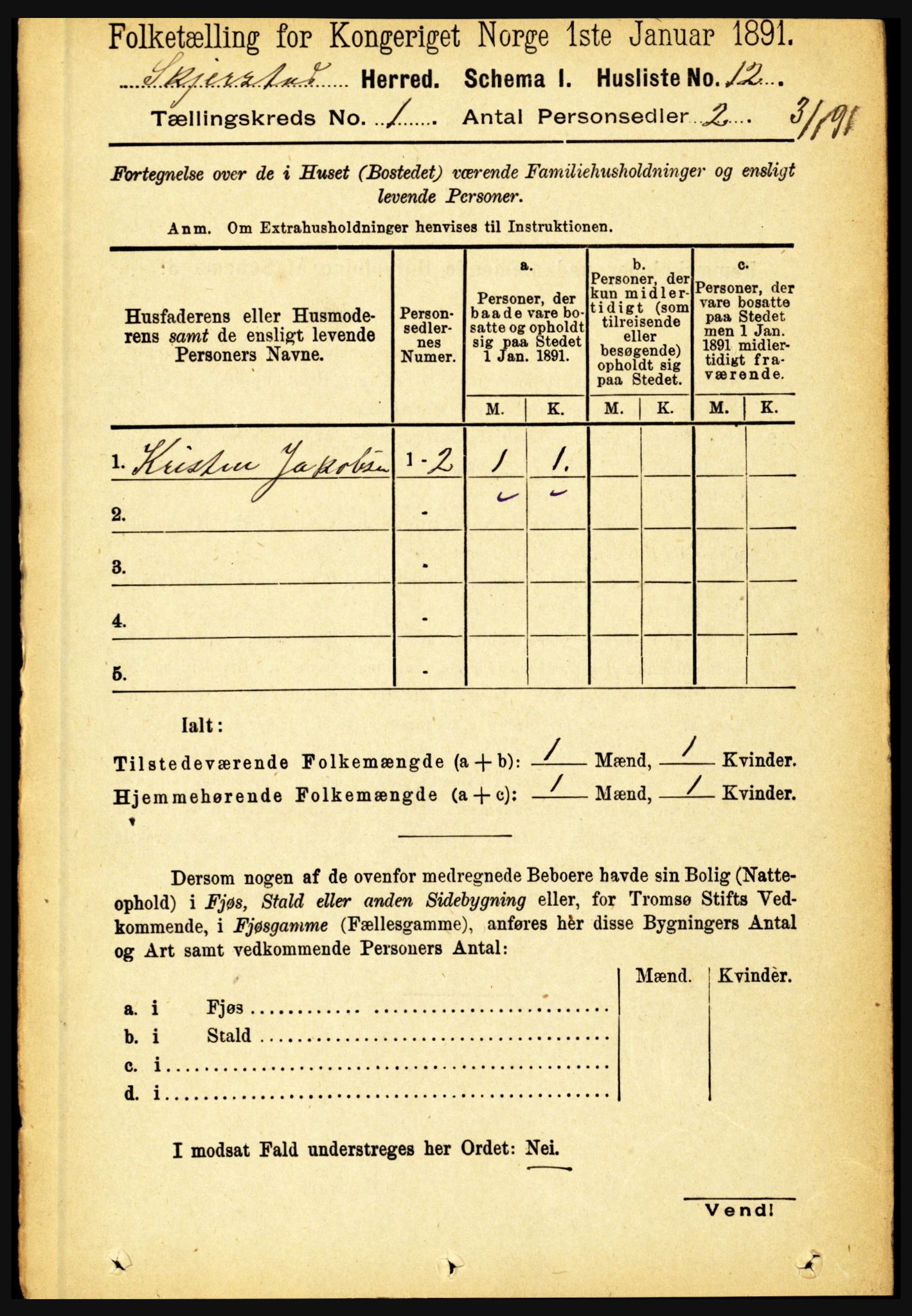 RA, 1891 census for 1842 Skjerstad, 1891, p. 45