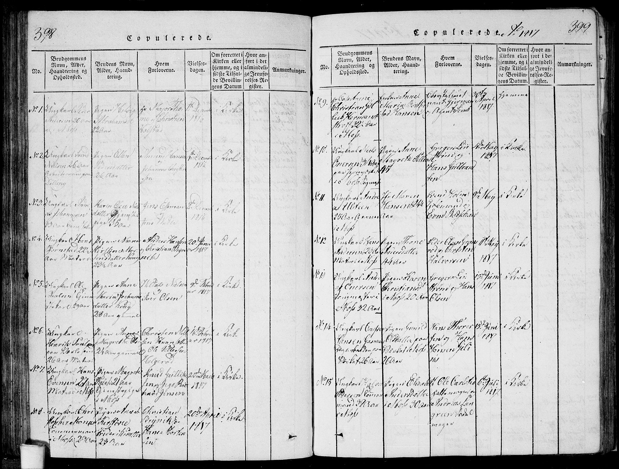 Moss prestekontor Kirkebøker, SAO/A-2003/F/Fa/L0005: Parish register (official) no. I 5, 1814-1828, p. 398-399