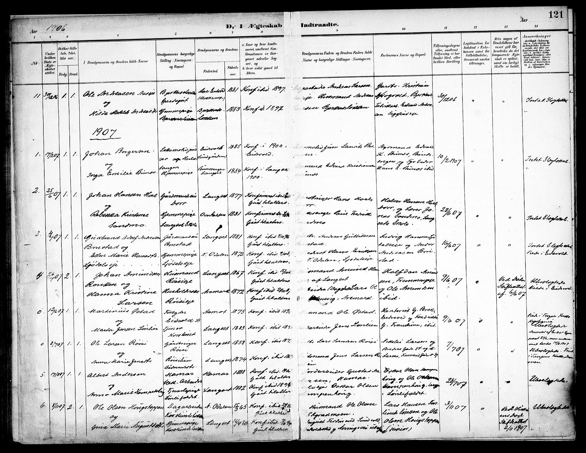 Eidsvoll prestekontor Kirkebøker, SAO/A-10888/F/Fb/L0003: Parish register (official) no. II 3, 1898-1909, p. 121