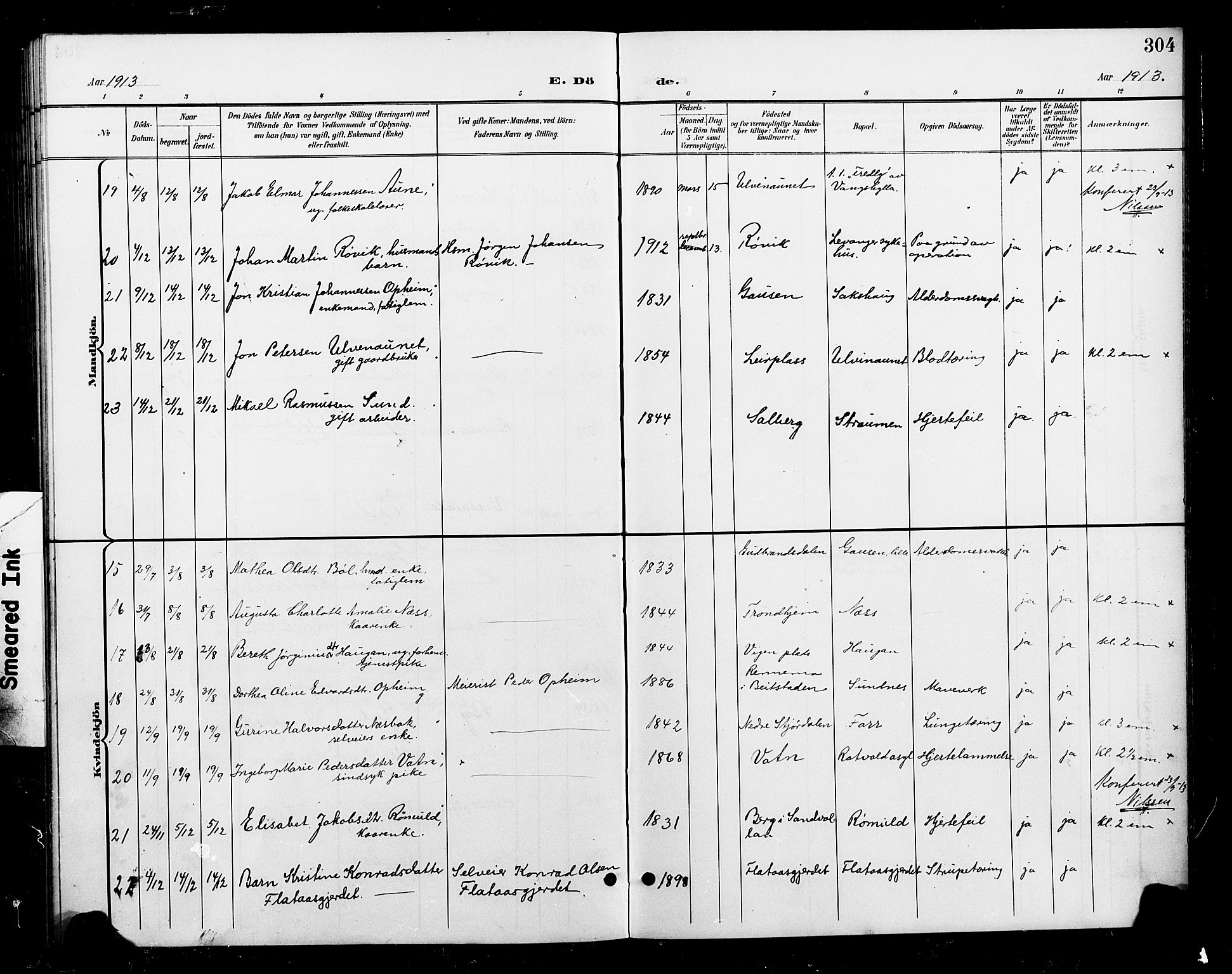 Ministerialprotokoller, klokkerbøker og fødselsregistre - Nord-Trøndelag, AV/SAT-A-1458/730/L0302: Parish register (copy) no. 730C05, 1898-1924, p. 304