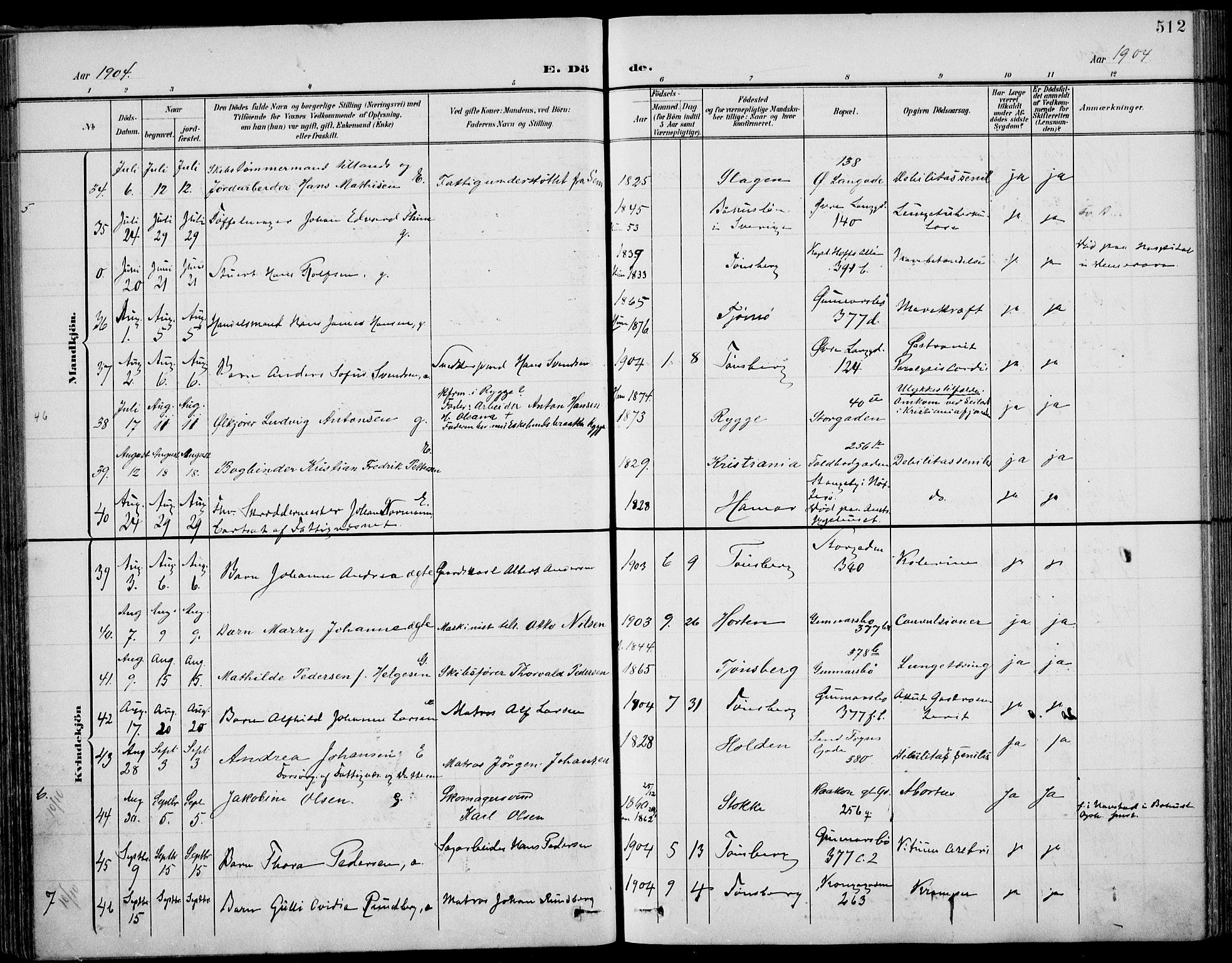 Tønsberg kirkebøker, AV/SAKO-A-330/F/Fa/L0013: Parish register (official) no. I 13, 1900-1913, p. 512