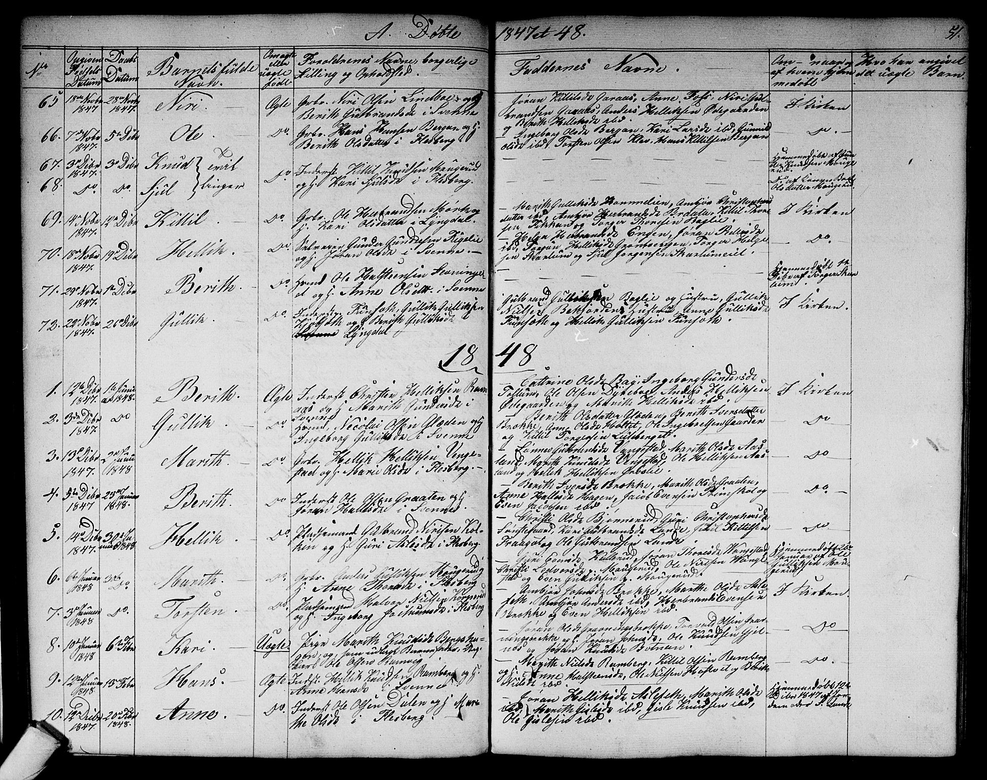 Flesberg kirkebøker, SAKO/A-18/G/Ga/L0002: Parish register (copy) no. I 2, 1834-1860, p. 51