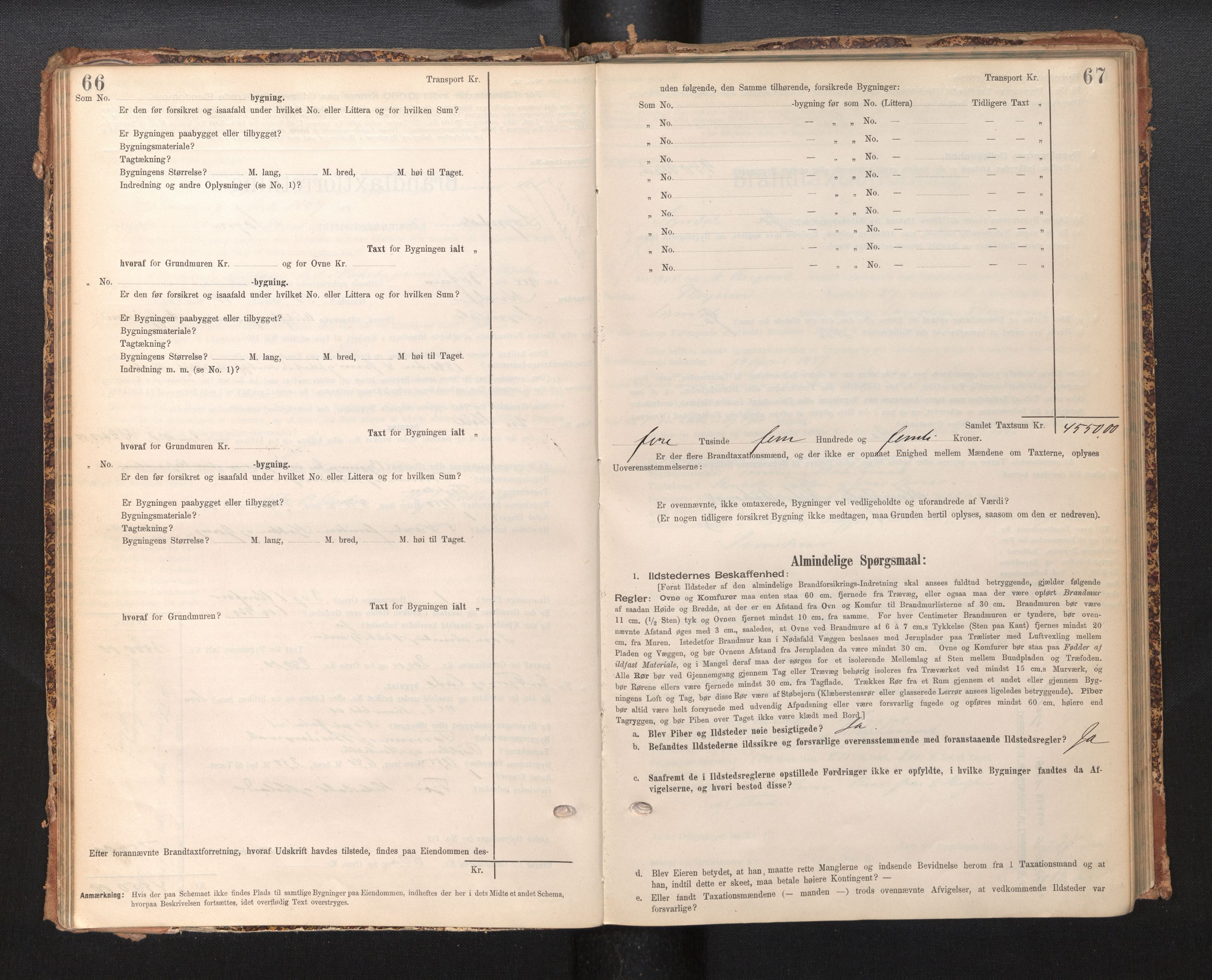 Lensmannen i Sogndal, AV/SAB-A-29901/0012/L0009: Branntakstprotokoll, skjematakst, 1901-1914, p. 66-67