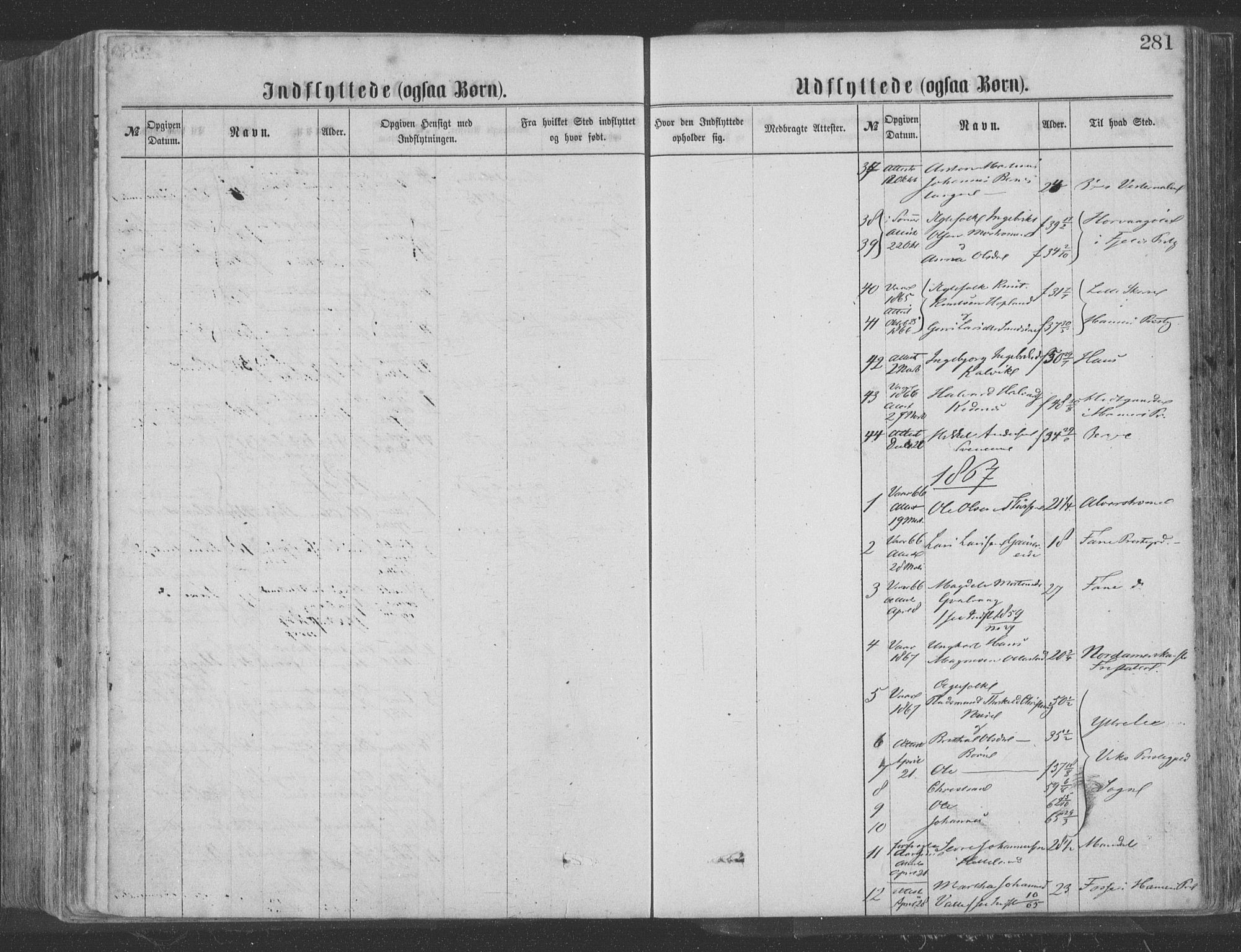 Hosanger sokneprestembete, SAB/A-75801/H/Haa: Parish register (official) no. A 9, 1864-1876, p. 281