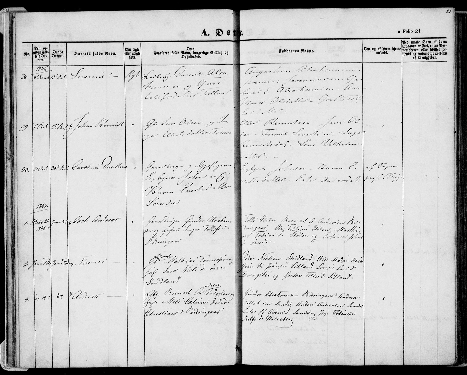 Herad sokneprestkontor, AV/SAK-1111-0018/F/Fa/Faa/L0004: Parish register (official) no. A 4, 1844-1853, p. 21