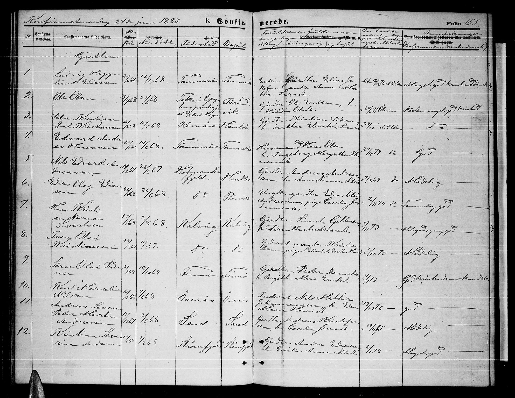 Ministerialprotokoller, klokkerbøker og fødselsregistre - Nordland, AV/SAT-A-1459/859/L0858: Parish register (copy) no. 859C04, 1873-1886, p. 155