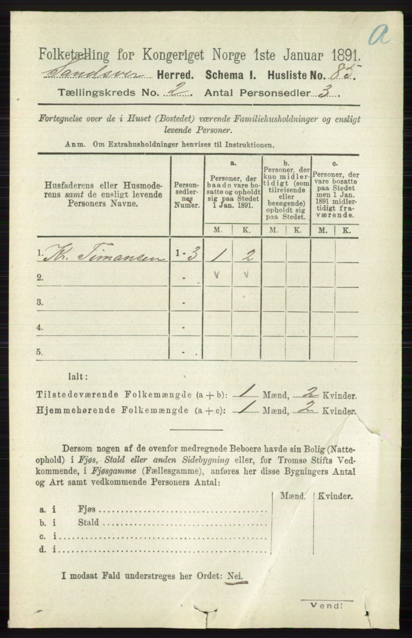 RA, 1891 census for 0629 Sandsvær, 1891, p. 676