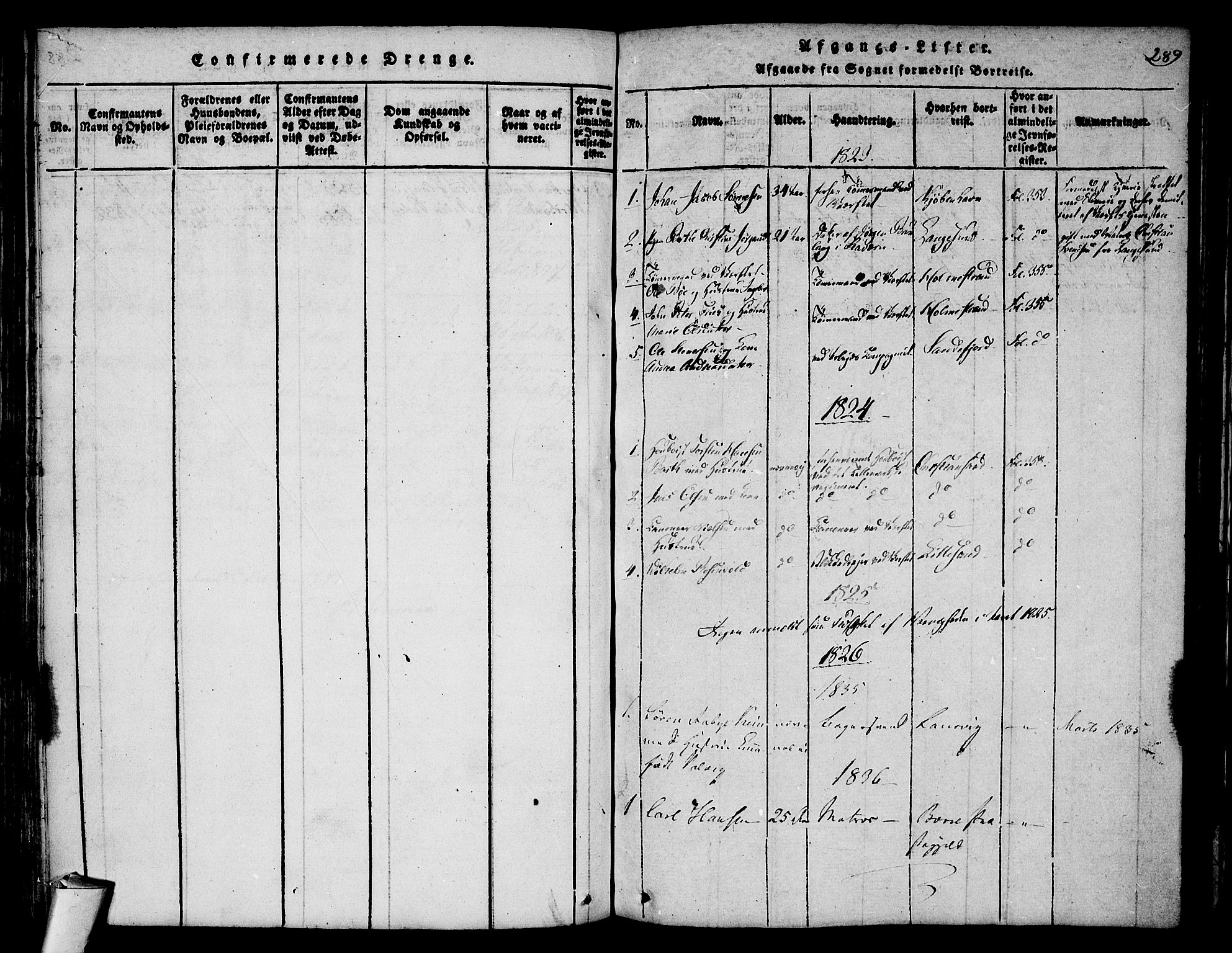 Stavern kirkebøker, AV/SAKO-A-318/F/Fa/L0006: Parish register (official) no. 6, 1816-1839, p. 289