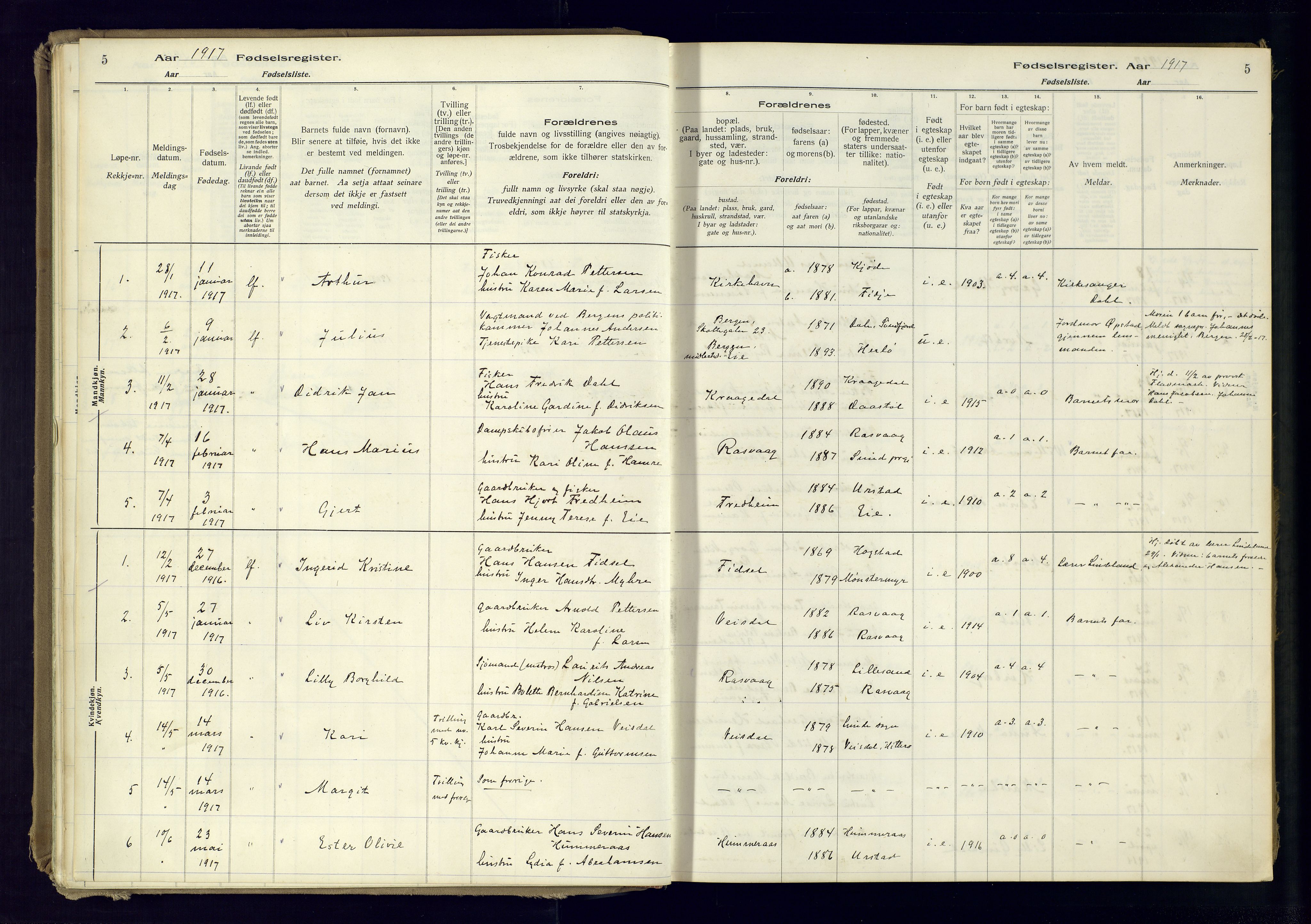 Flekkefjord sokneprestkontor, SAK/1111-0012/J/Ja/L0007: Birth register no. 7, 1916-1982, p. 5