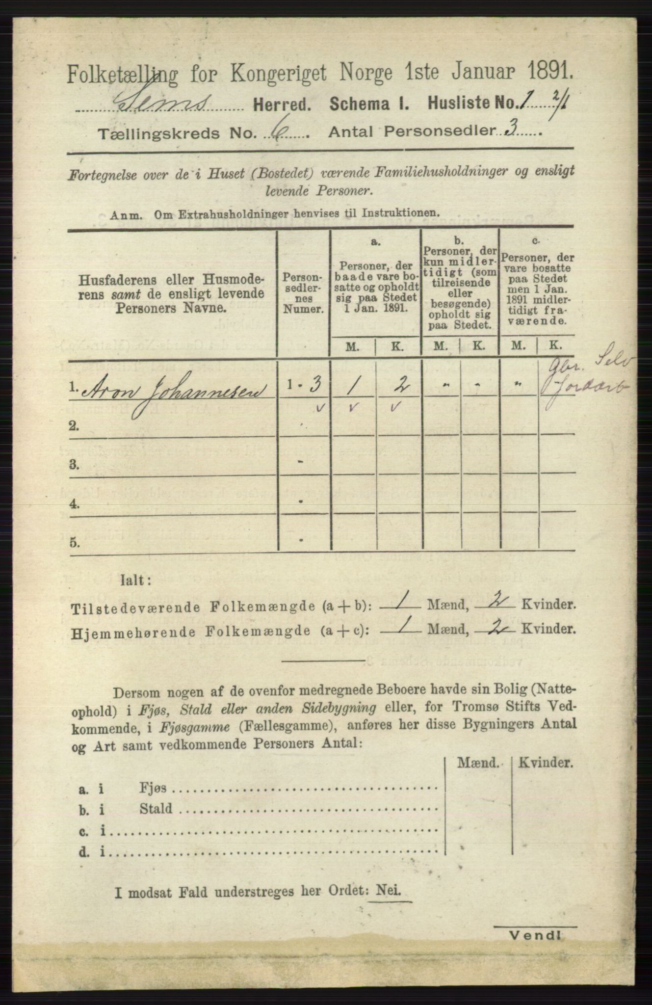 RA, 1891 census for 0721 Sem, 1891, p. 2529