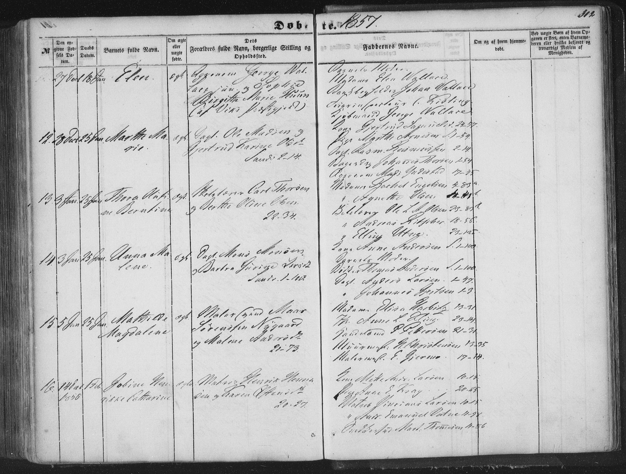 Korskirken sokneprestembete, AV/SAB-A-76101/H/Haa/L0017: Parish register (official) no. B 3, 1851-1857, p. 302