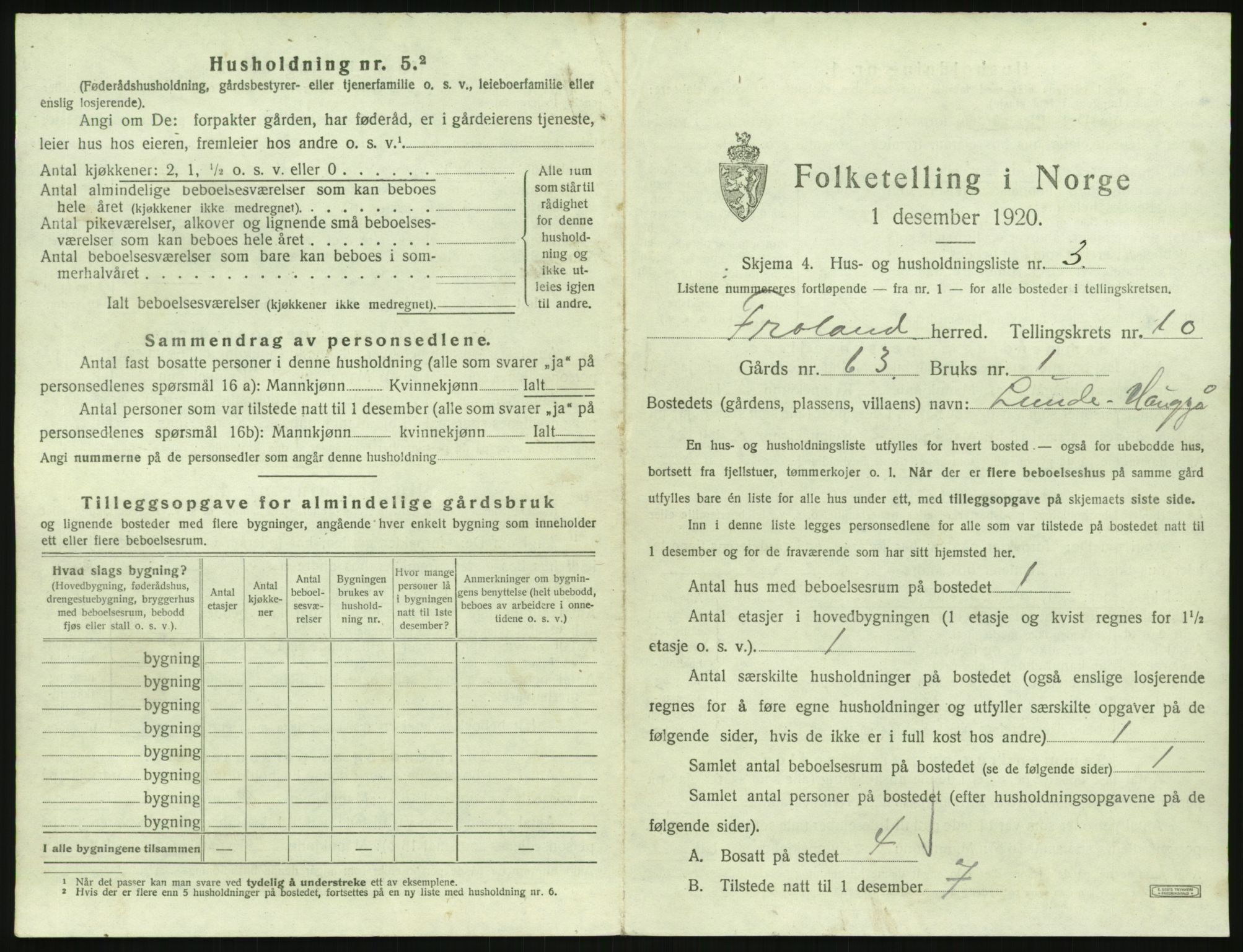 SAK, 1920 census for Froland, 1920, p. 835