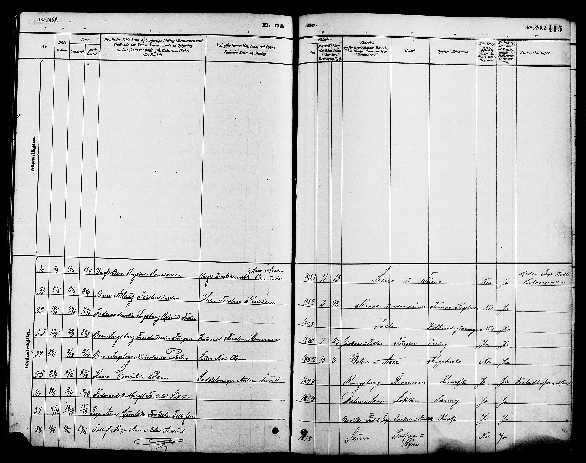 Heddal kirkebøker, SAKO/A-268/G/Ga/L0002: Parish register (copy) no. I 2, 1879-1908, p. 415