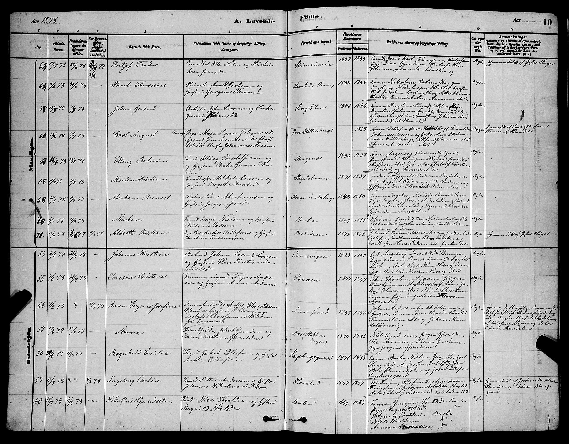 Barbu sokneprestkontor, AV/SAK-1111-0003/F/Fb/L0001: Parish register (copy) no. B 1, 1878-1890, p. 10