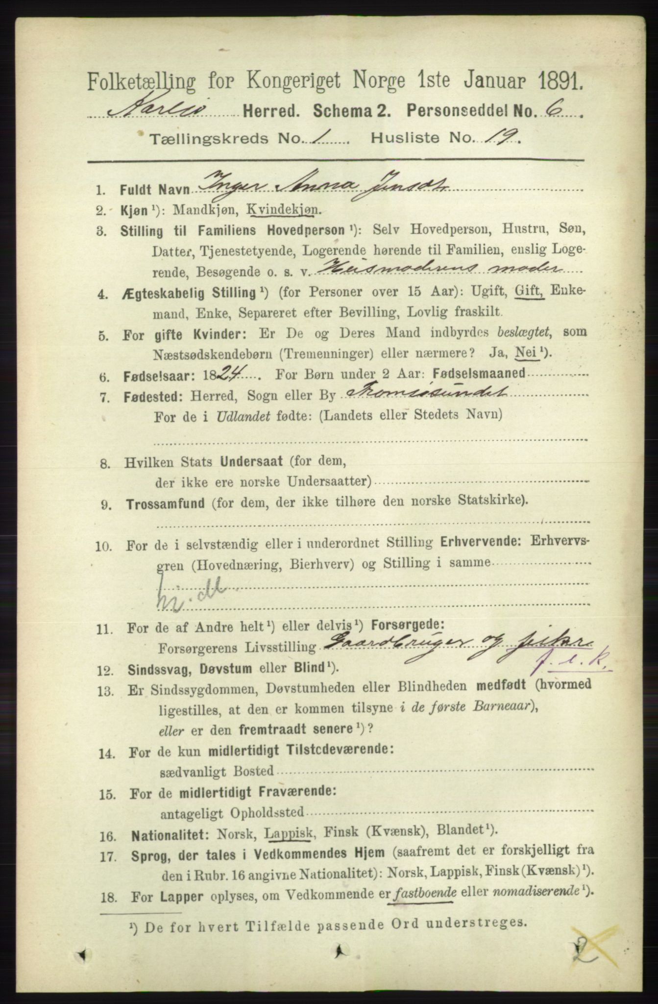 RA, 1891 census for 1936 Karlsøy, 1891, p. 175