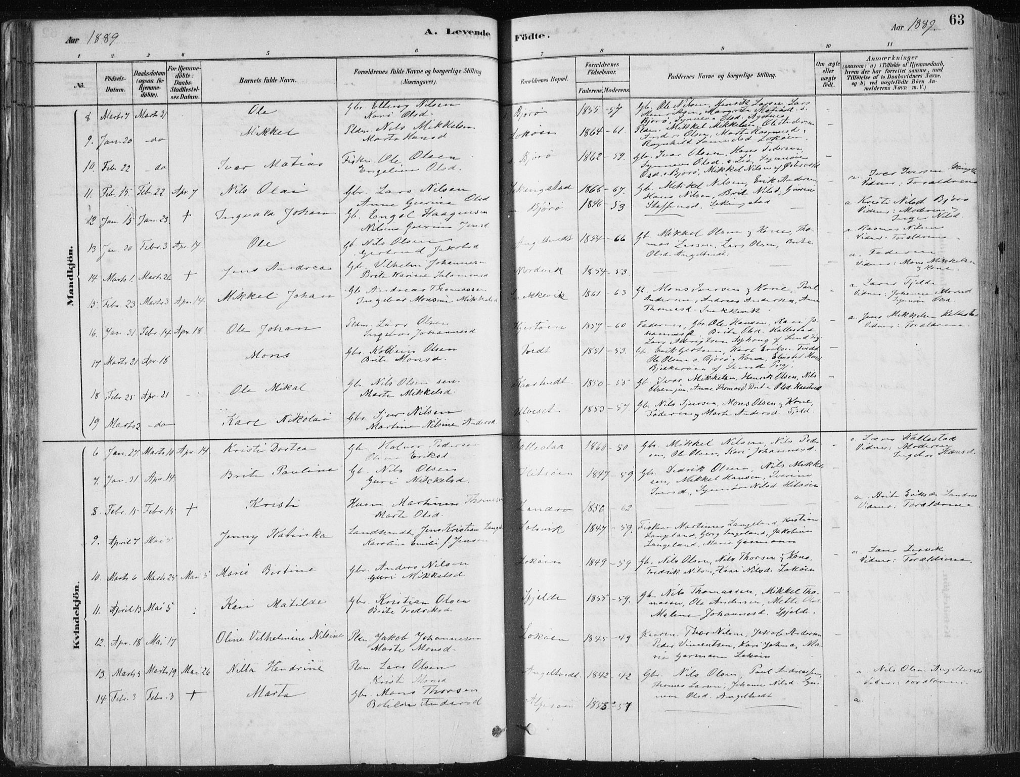Fjell sokneprestembete, SAB/A-75301/H/Haa: Parish register (official) no. A  8, 1878-1898, p. 63