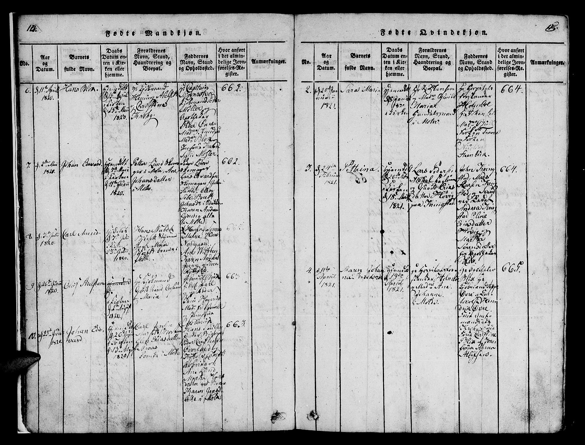 Ministerialprotokoller, klokkerbøker og fødselsregistre - Møre og Romsdal, SAT/A-1454/558/L0700: Parish register (copy) no. 558C01, 1818-1868, p. 14-15