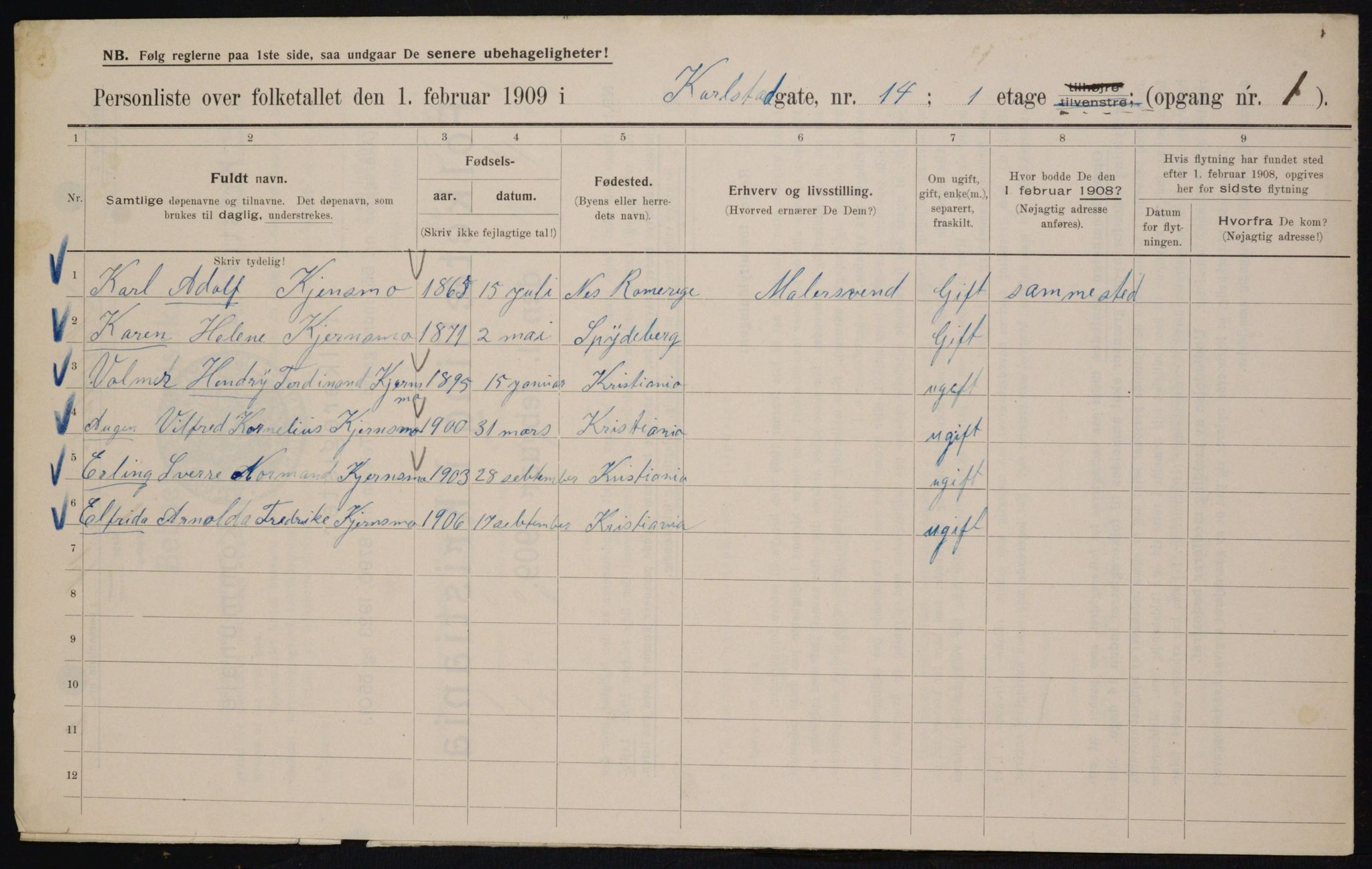 OBA, Municipal Census 1909 for Kristiania, 1909, p. 44847