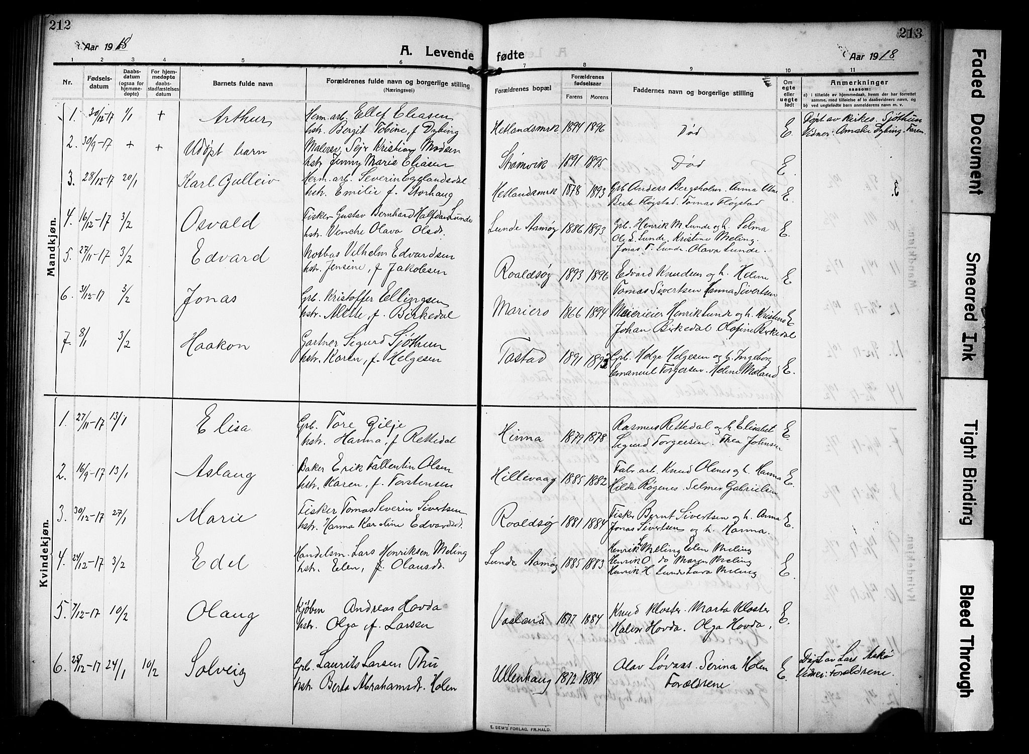 Hetland sokneprestkontor, SAST/A-101826/30/30BB/L0008: Parish register (copy) no. B 8, 1910-1921, p. 212-213