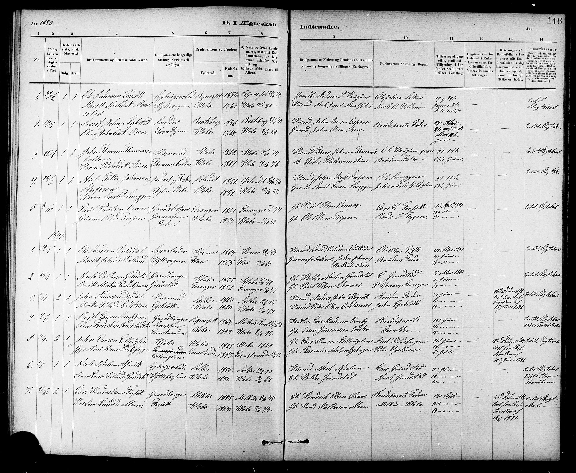 Ministerialprotokoller, klokkerbøker og fødselsregistre - Sør-Trøndelag, AV/SAT-A-1456/618/L0452: Parish register (copy) no. 618C03, 1884-1906, p. 116