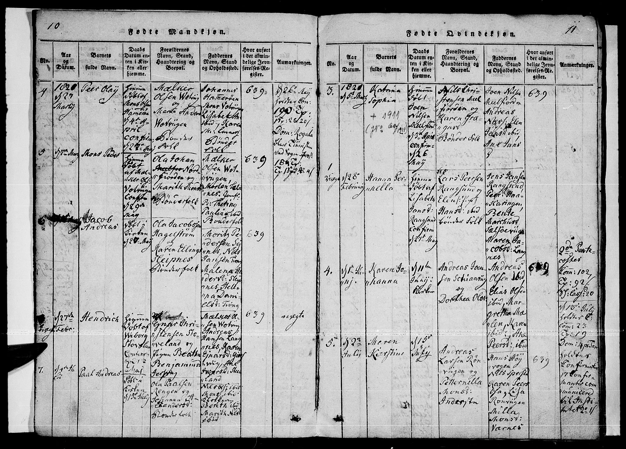 Ministerialprotokoller, klokkerbøker og fødselsregistre - Nordland, AV/SAT-A-1459/841/L0593: Parish register (official) no. 841A04 /1, 1820-1825, p. 10-11