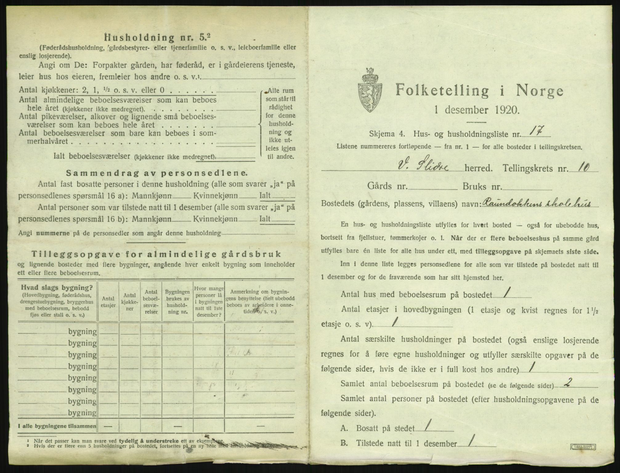 SAH, 1920 census for Vestre Slidre, 1920, p. 992